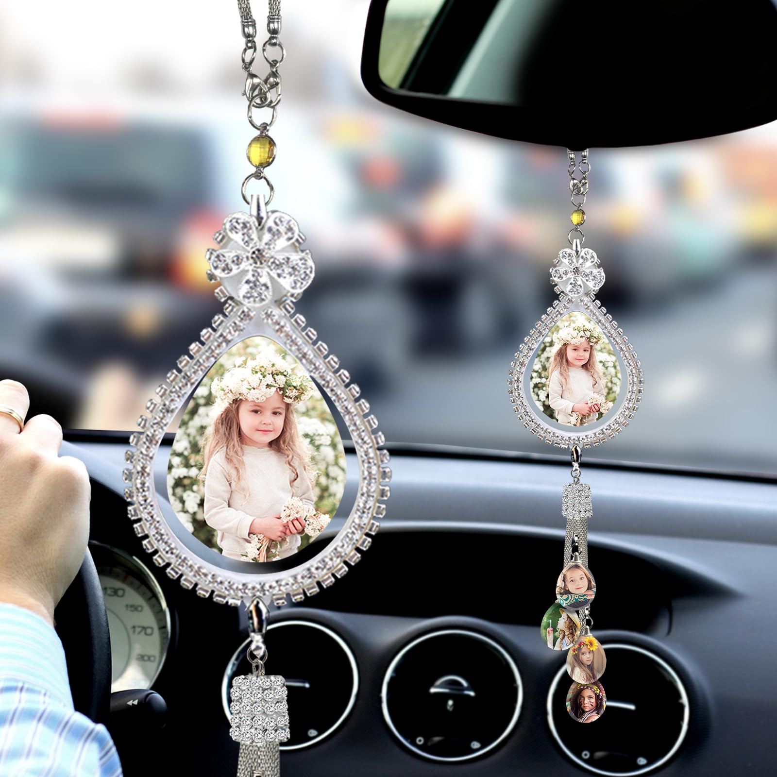 Personalisierte Foto-Kristall-Anhänger für Auto Home Hanging Ornaments Custom Picture Crystal Car Rearview Mirror Hanging Accessories Decor von LLKCHQD