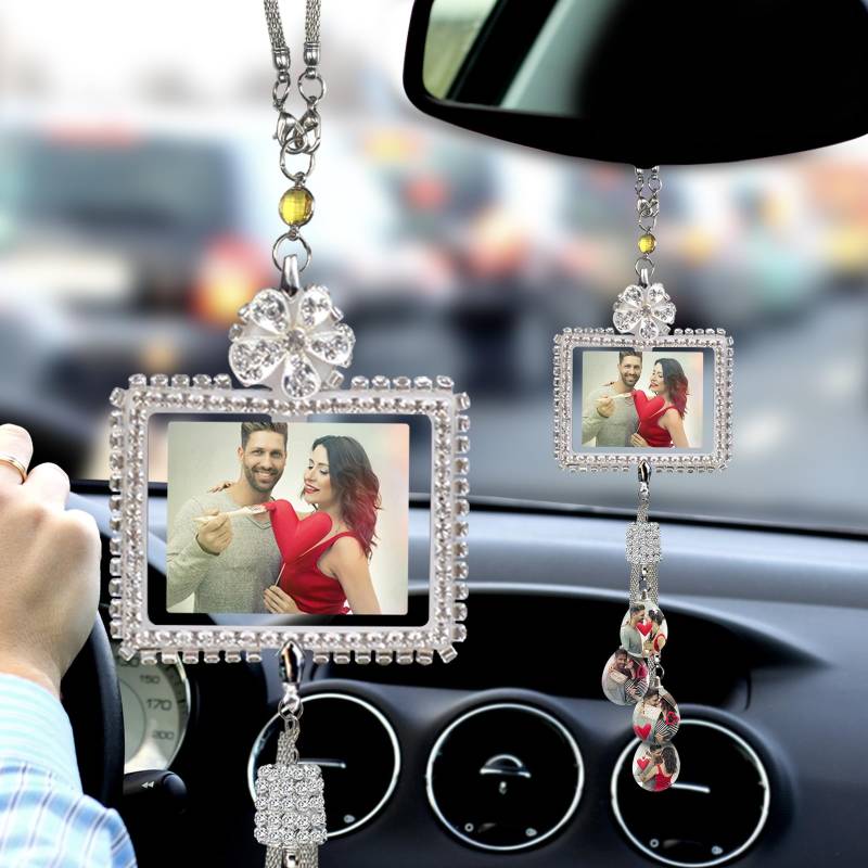 Personalisiertes Foto Auto Hängende Benutzerdefinierte Foto Kristall Fenster Autospiegel Hängende Zubehör Auto Ornament Anhänger Rückspiegel Auto Charms Dekorationen für personalisierte Geschen von LLKCHQD