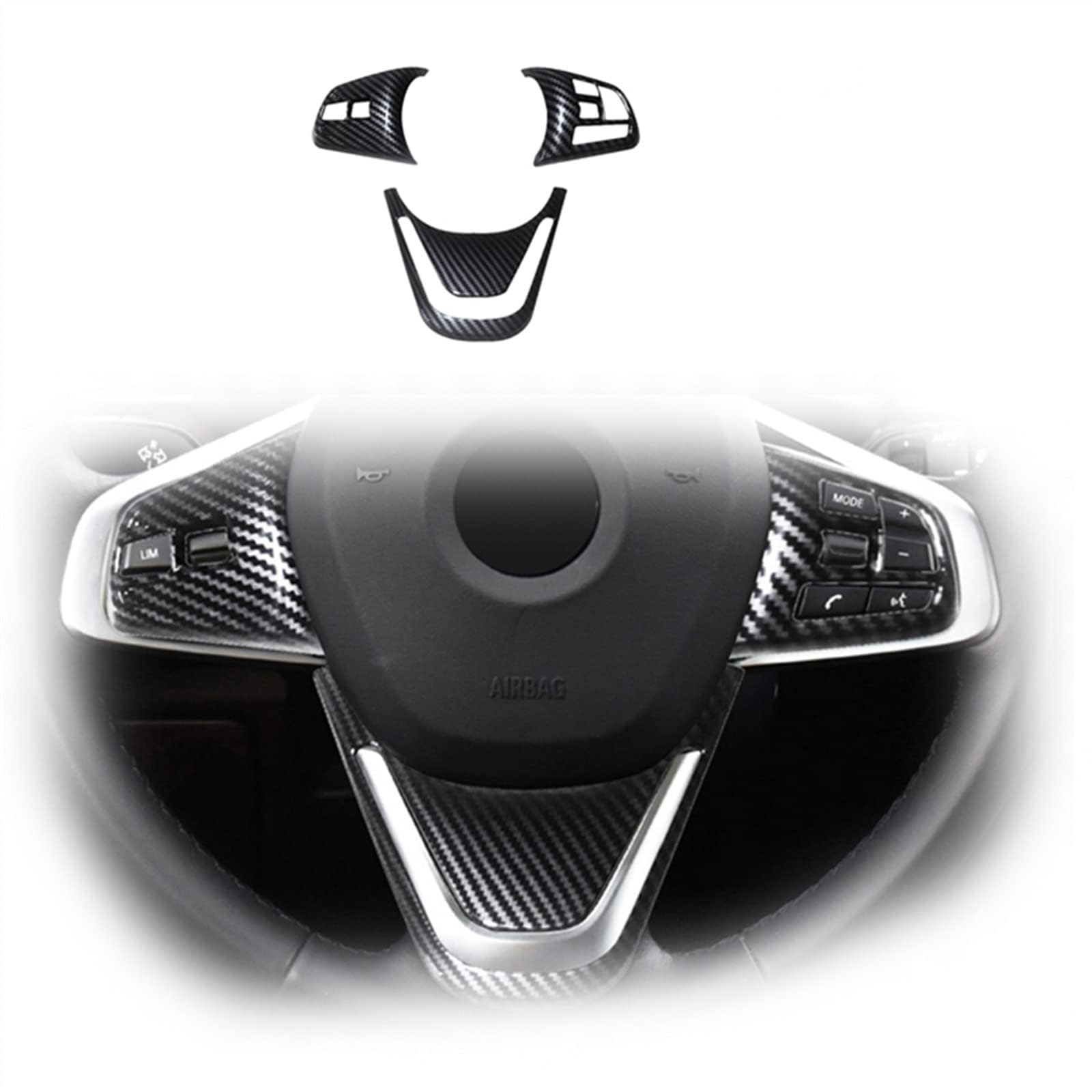 ABS/Carbon Auto Lenkradschutz Für BMW X1 F48 2016-2018,lenkrad Dekoration Rahmen Langlebige Kratzfeste Schutzabde,Innere zubehör,C-3 Piece von LLL6zzzK