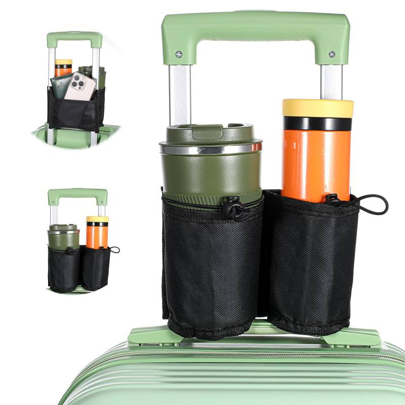 Gepäck-Reise-Getränkehalter, Flugbegleiter-Essentials, Flugzeug-Getränkehalter, verstellbar für verschiedene Größen von Kaffeetassen, universelles Gepäckzubehör für Geschäftsreisende, Touristen (2 von LLOUSSAK