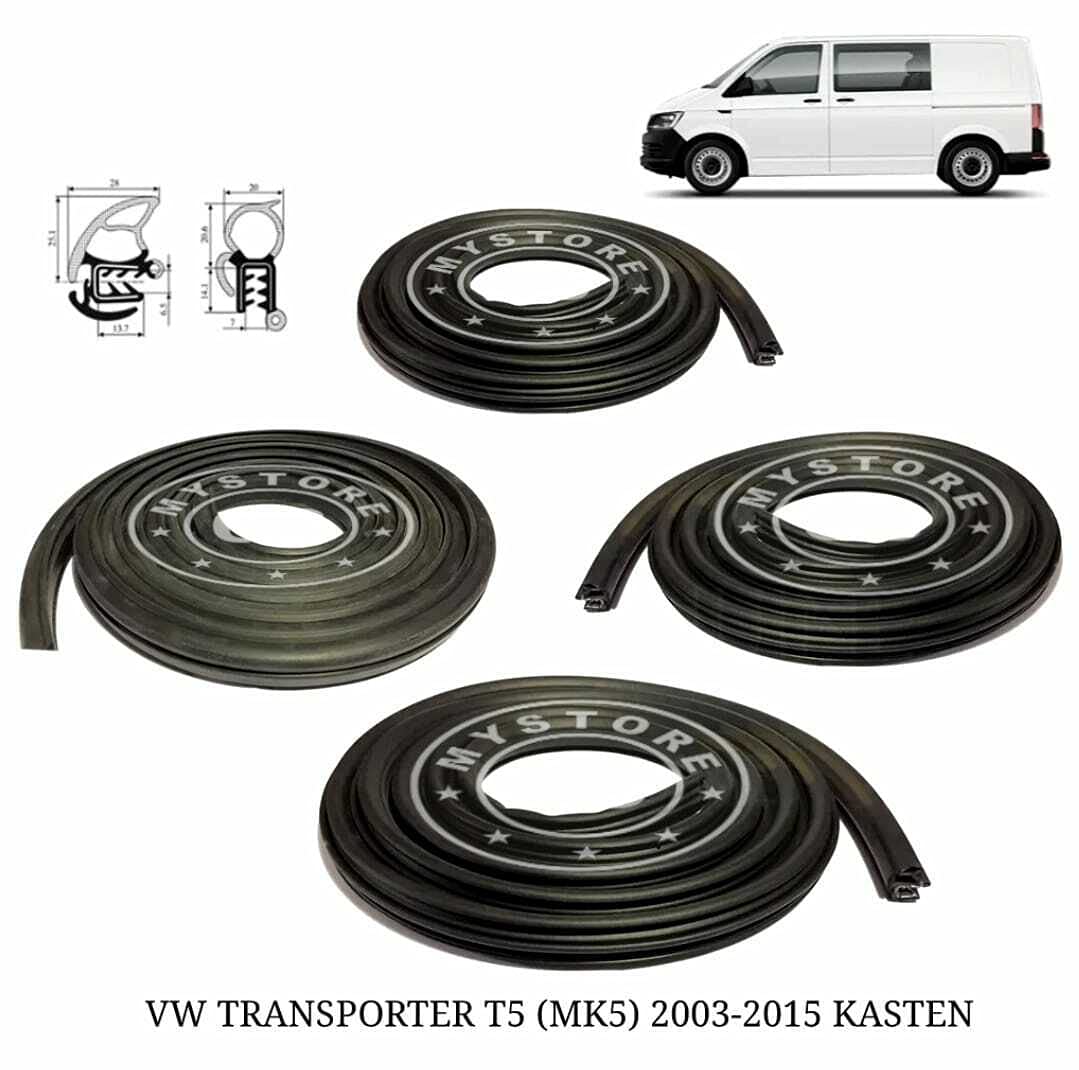 4x Gummidichtung Kompatibel mit V.W. T5 Transporter Schiebetür + Heckklappe + 2x Türdichtung SET für KASTENWAGEN (Nicht für BUS/MULTI-VAN!) von LLS