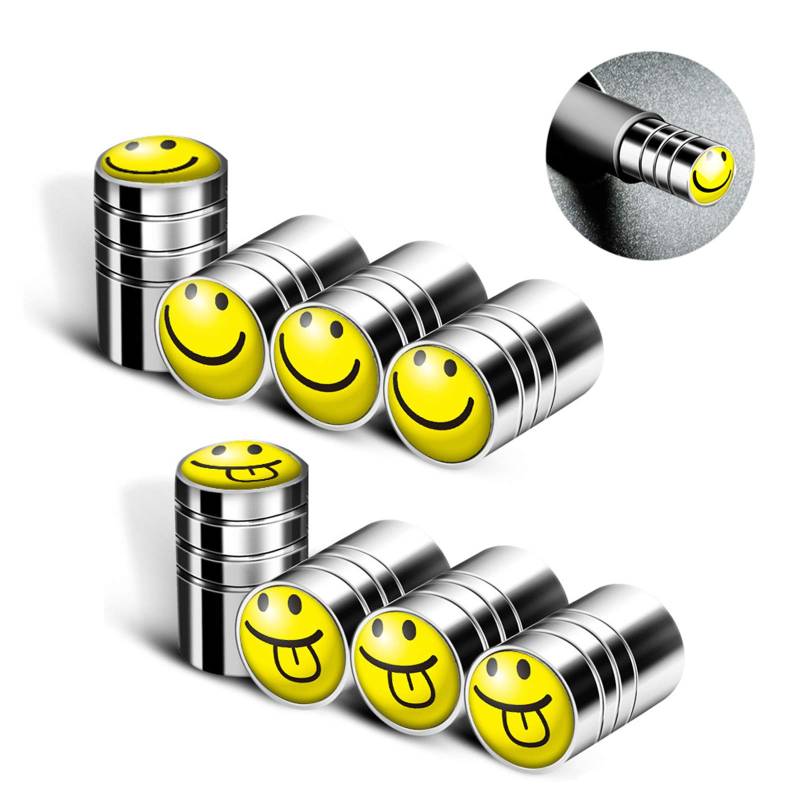 Ventilkappen Metall Reifen Ventilkappe Auto Reifenkappen Kunststoff Staubschutzkappen Silber Staubschutzkappen Autoventilkappen Aluminium Ventilkappen Auto Für Motorbike Trucks Fahrrad Smiley 8PCS von LLUIUCA