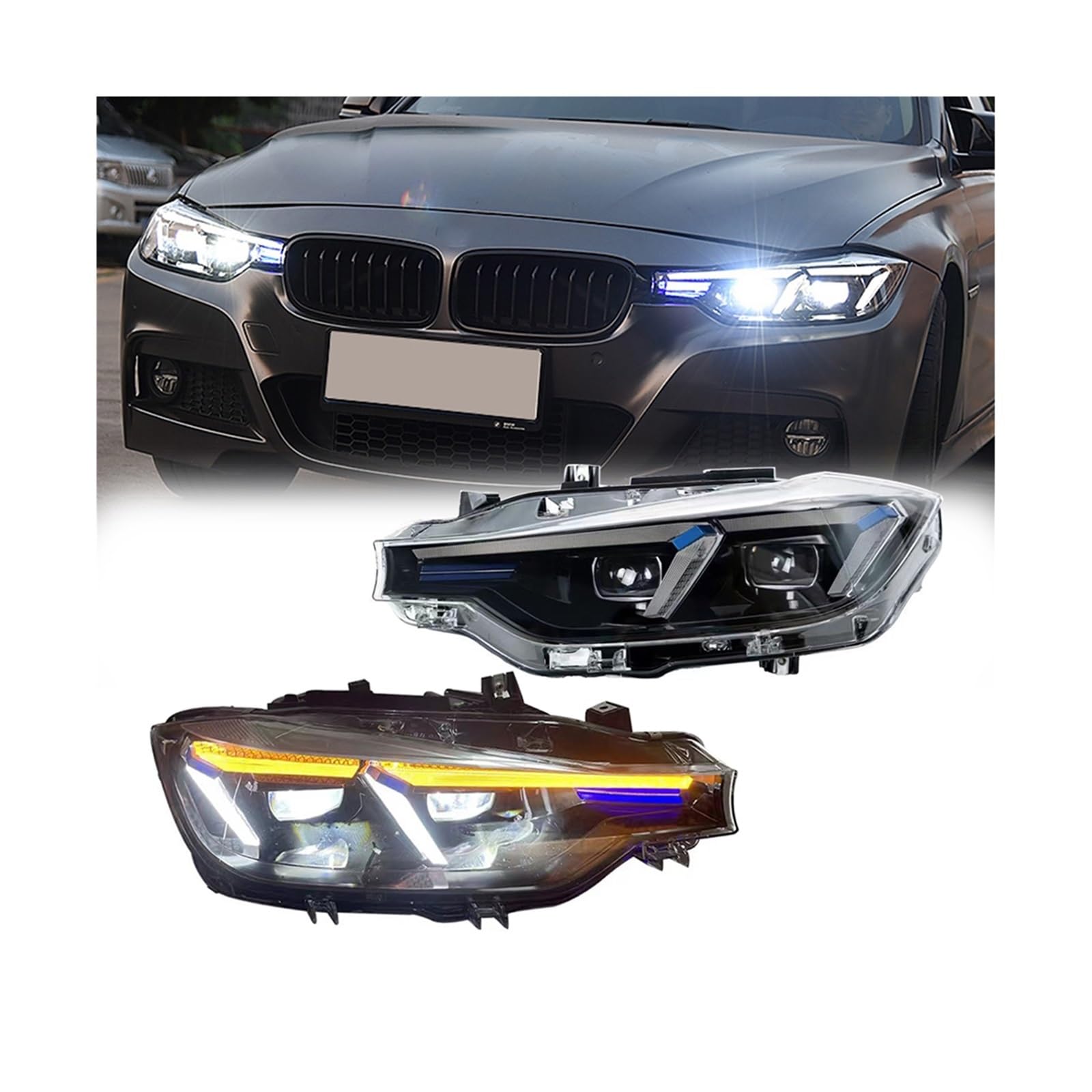 1 Paar Auto-Kopflampe F30 F35 2012–2019 kompatibel for BMW 3er Serie LED dynamische Scheinwerfer DRL Angel Eye Design Projektorlinse Zubehör(For Original Halogen) von LLYUVXYJ