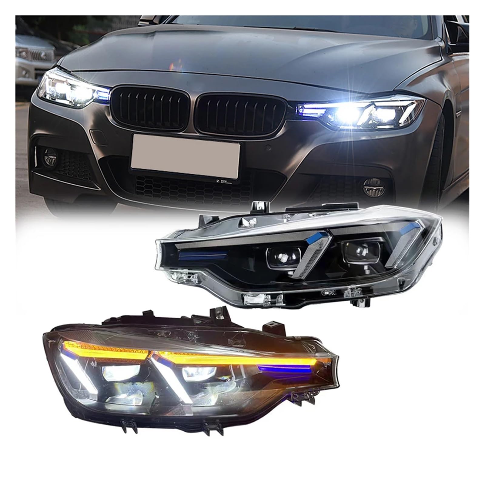 1 Paar Auto-Kopflampe F30 F35 2012–2019 kompatibel for BMW 3er Serie LED dynamische Scheinwerfer DRL Angel Eye Design Projektorlinse Zubehör(For Original Led) von LLYUVXYJ