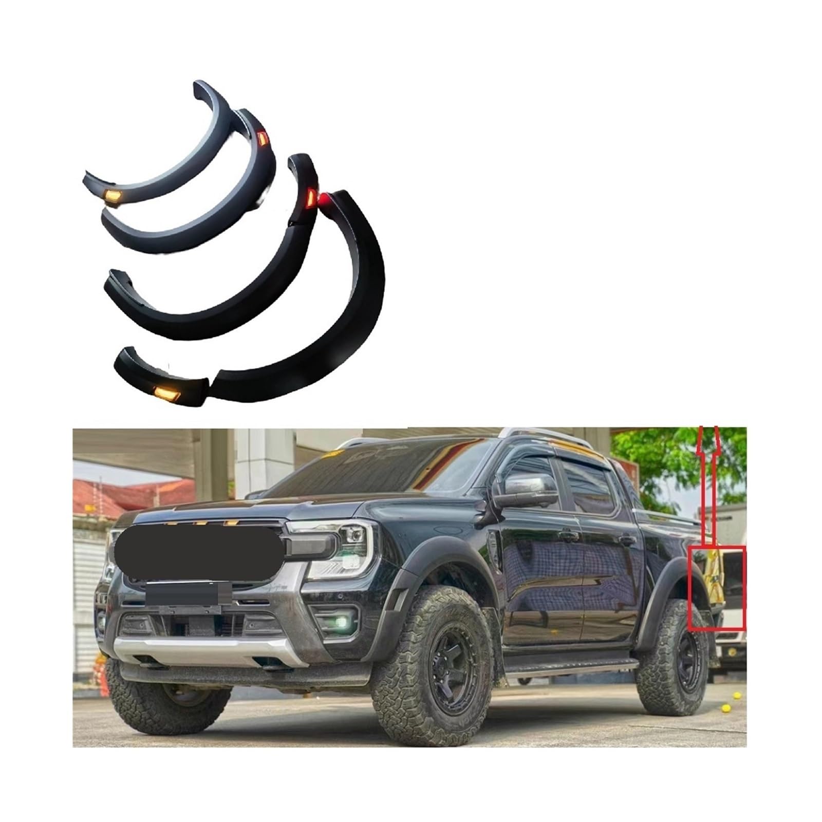 Auto Fender Flare Kompatibel for Ford Ranger T9 Wildtrack Xlt 2023 2024 2025 Auto Außen Zubehör Teile(WildTrack Led Nostep) von LLYUVXYJ