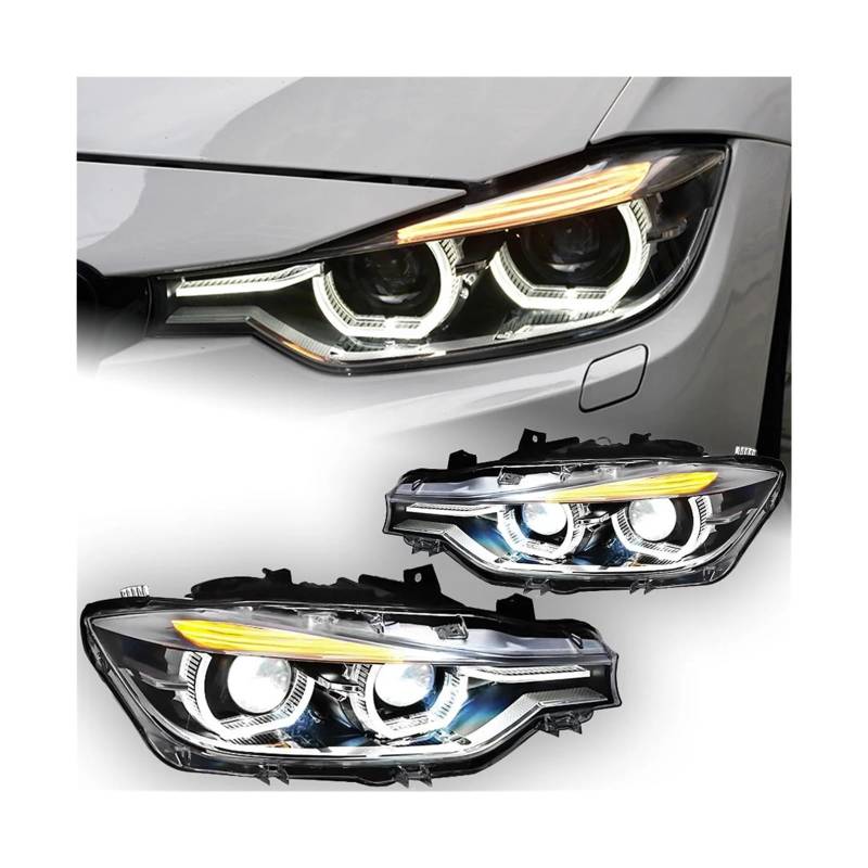 Auto Lichter Kompatibel for BMW F30 LED Scheinwerfer Projektor Objektiv 2013-2018 F35 3 Serie 320i 325i DRL angel Eye Automotive Zubehör(For Original Halogen) von LLYUVXYJ