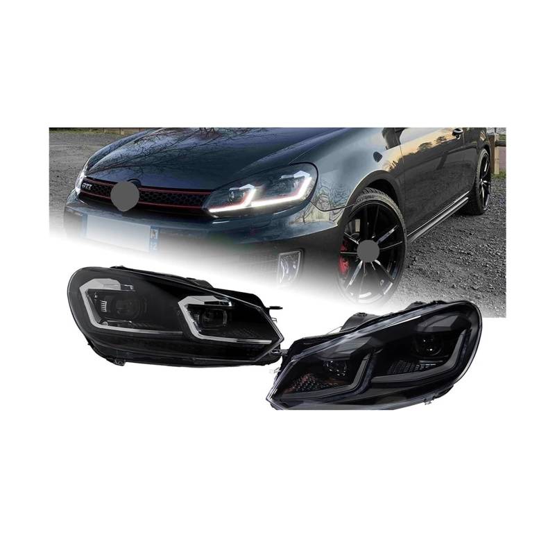 Auto Lichter Kompatibel for VW Golf6 Golf 6 MK6 Scheinwerfer 2009-2012 R20 GTI Kopf Lampe Drl Projektor objektiv Automotive Zubehör(Black Samurai LED,LHD) von LLYUVXYJ