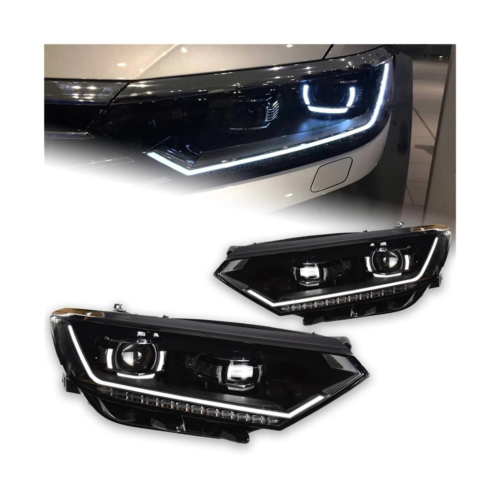 LLYUVXYJ Auto Lichter Kompatibel for VW Passat B8 LED Scheinwerfer Projektor Objektiv 2016-2019 Magotan Scheinwerfer DRL Kopf Lampe angel Eye Zubehör(Double U All LED,Left Hand Drive) von LLYUVXYJ