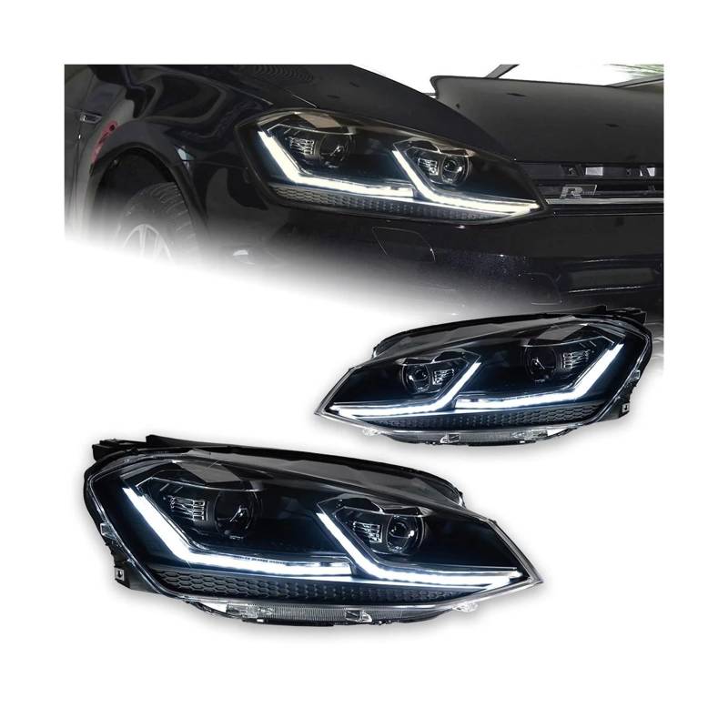 Auto Styling Kompatibel for VW Golf 7 MK7 LED Scheinwerfer Golf 7,5 R LINIE Design DRL Hid Dynamische Signal kopf Lampe Bi Xenon Strahl Zubehör(Black All LED,Left Hand Drive) von LLYUVXYJ