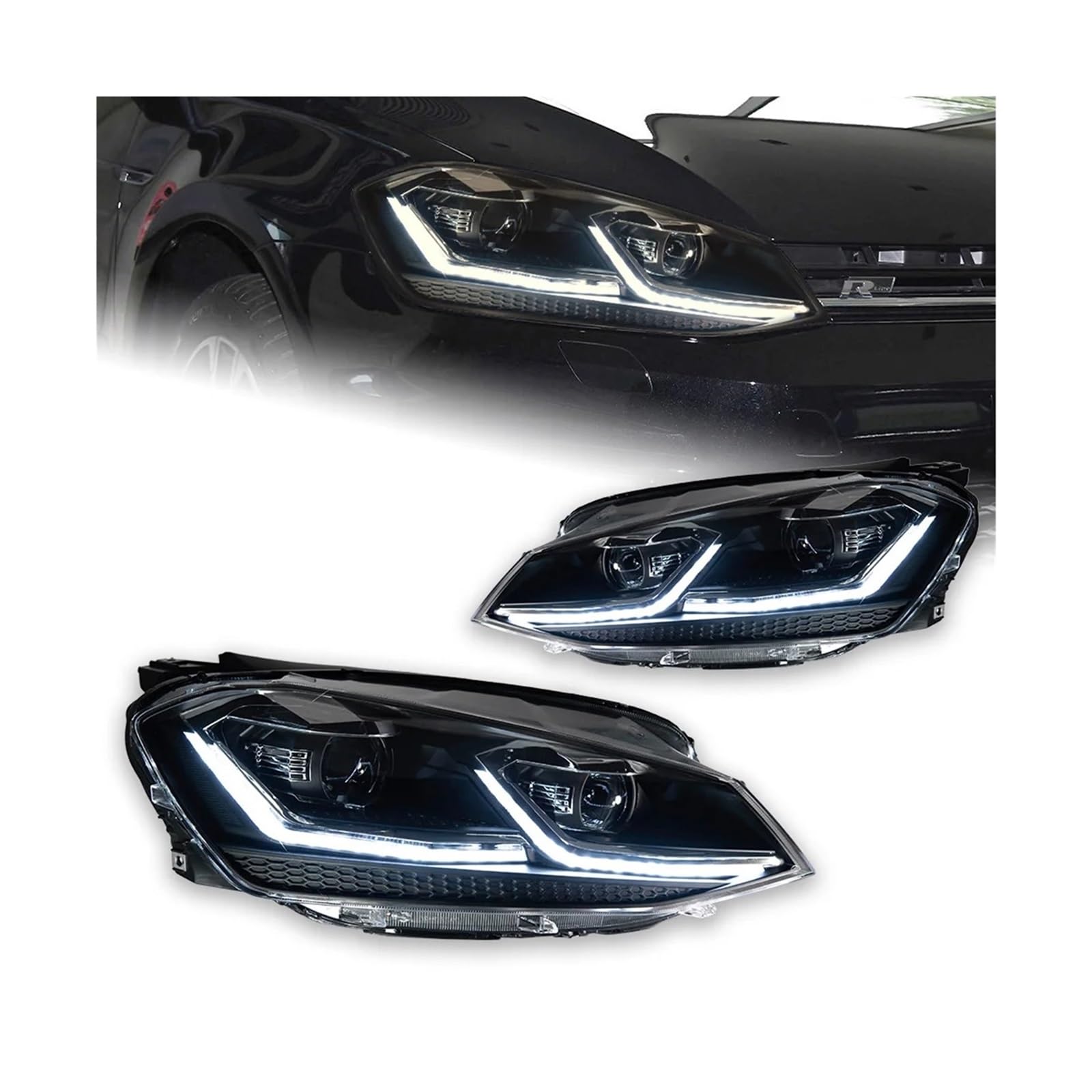 Auto Styling Kompatibel for VW Golf 7 MK7 LED Scheinwerfer Golf 7,5 R LINIE Design DRL Hid Dynamische Signal kopf Lampe Bi Xenon Strahl Zubehör(Silver All LED,Left Hand Drive) von LLYUVXYJ