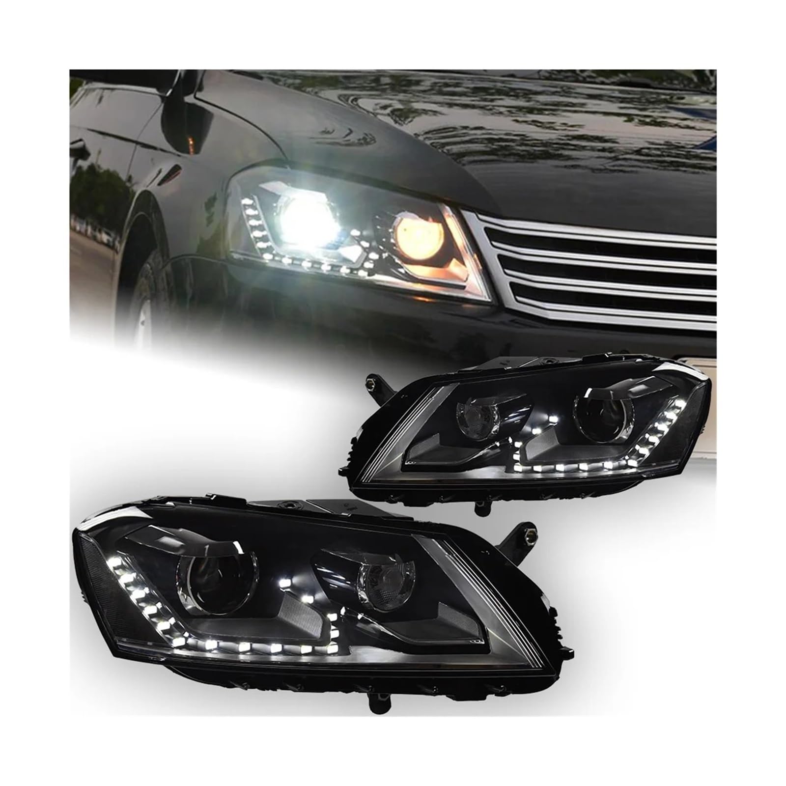 Auto Styling Kompatibel for VW Passat B7 Scheinwerfer 2012-2016 Europa LED DRL Hid Kopf Lampe Angel Eye Bi xenon Strahl Zubehör(Headlight No Bulb) von LLYUVXYJ