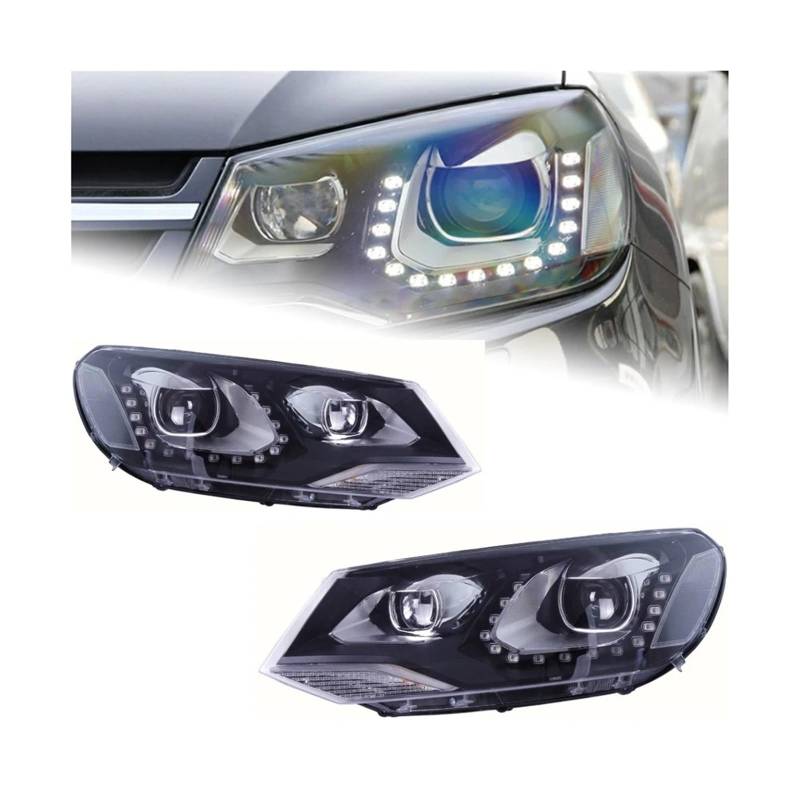 Auto Styling Kompatibel for VW Touareg LED Scheinwerfer 2011-2015 Touareg LED DRL Hid Option Kopf Lampe Angel Eye bi Xenon Strahl Zubehör(Headlight Xenon) von LLYUVXYJ