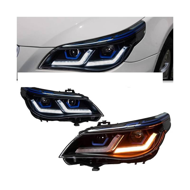 Auto Styling Kopf Lampe Kompatibel for BMW E60 Scheinwerfer 2003-2009 523i 530i Angel Eye LED Scheinwerfer DRL Hid Bi Xenon Auto Zubehör(03-06 A,For left hand drive) von LLYUVXYJ