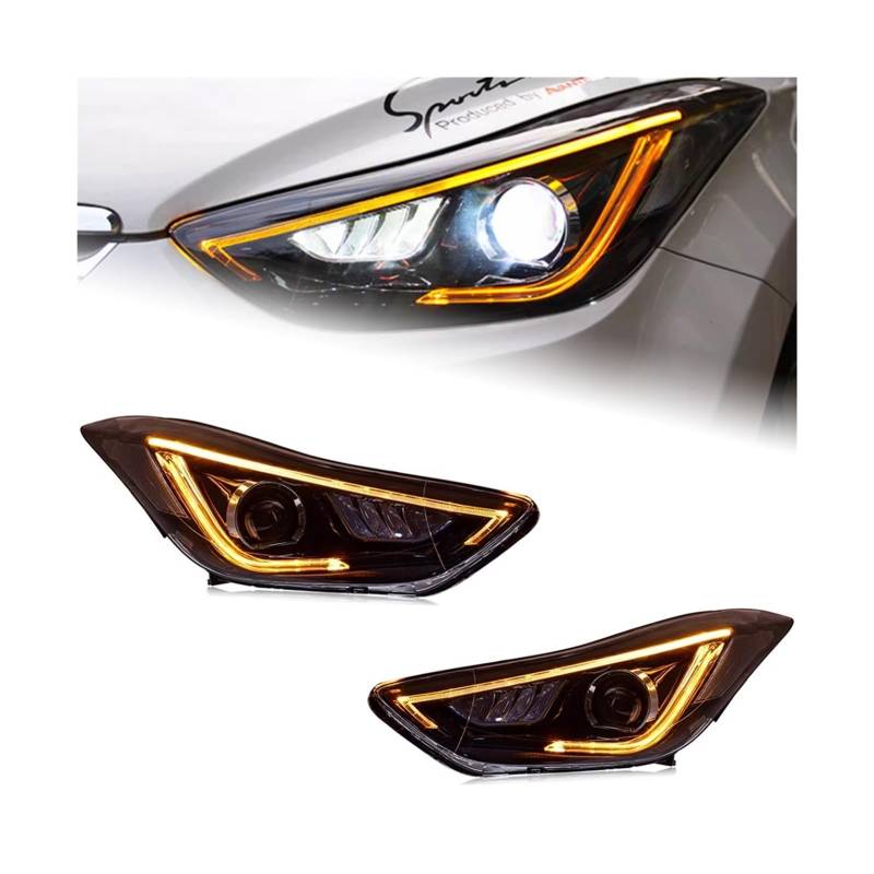 Auto Styling Kopf Lampe Kompatibel for Hyundai Elantra LED Scheinwerfer 2011-2016 LED Fernlicht LED Signal DRL Hid bi Xenon Auto Zubehör von LLYUVXYJ