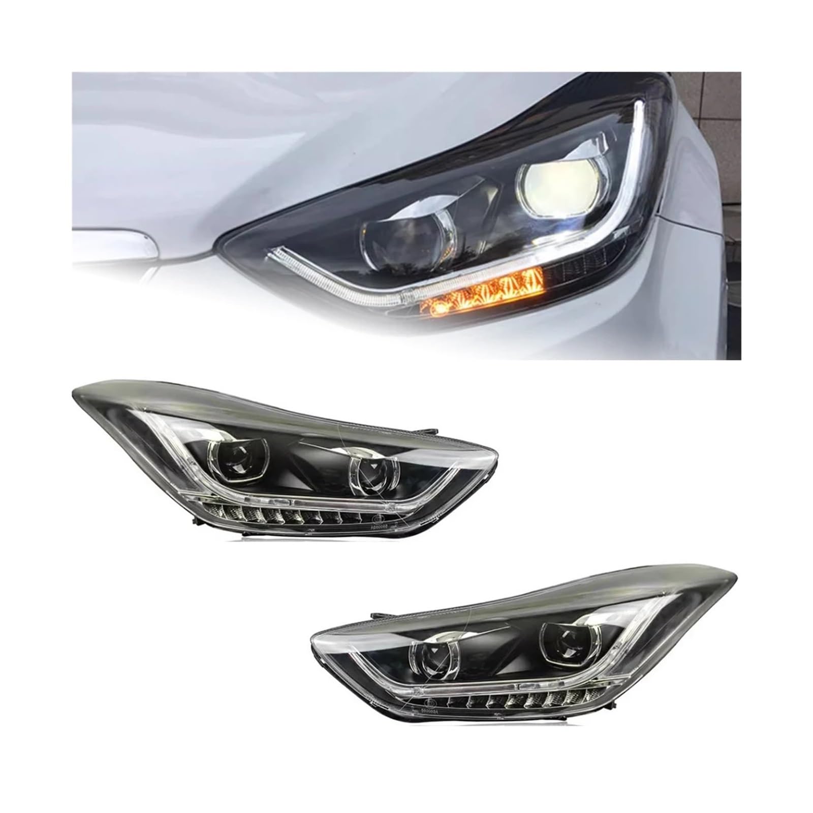 Auto Styling Kopf Lampe Kompatibel for Hyundai Elantra Scheinwerfer 2011-2016 for Elantra MD LED Scheinwerfer DRL Hid bi Xenon Auto Zubehör(Headlight No Bulb) von LLYUVXYJ