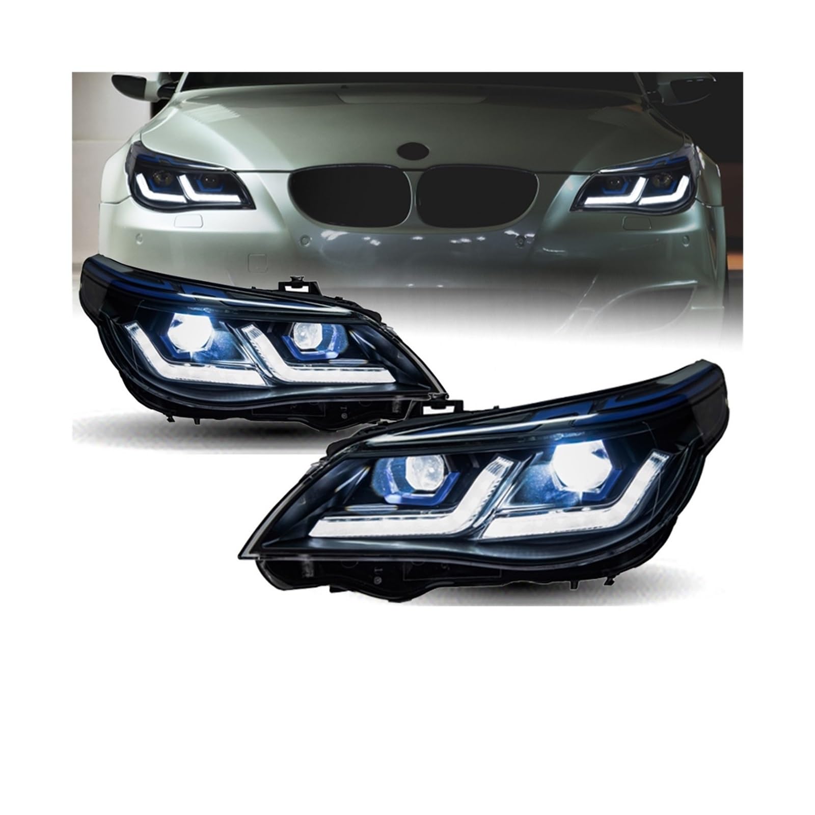 Auto Styling Scheinwerfer Kompatibel for BMW E60 523i 530i Angel Eye LED Scheinwerfer 2003-2010 Kopf Lampe DRL signal Projektor Objektiv Automotive(2003-2006,For left hand drive) von LLYUVXYJ