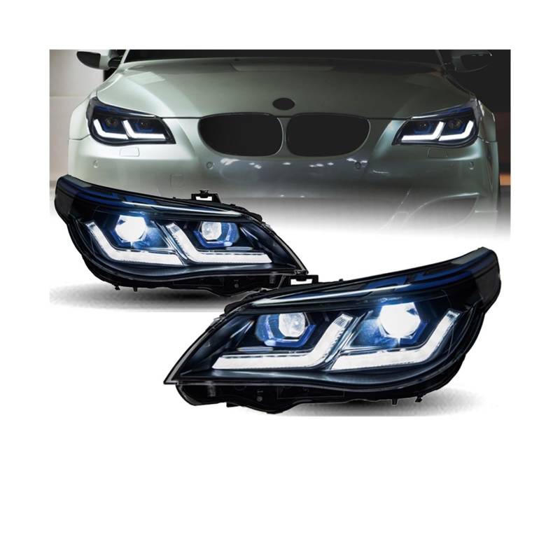 Auto Styling Scheinwerfer Kompatibel for BMW E60 523i 530i Angel Eye LED Scheinwerfer 2003-2010 Kopf Lampe DRL signal Projektor Objektiv Automotive(2003-2006,For right hand drive) von LLYUVXYJ