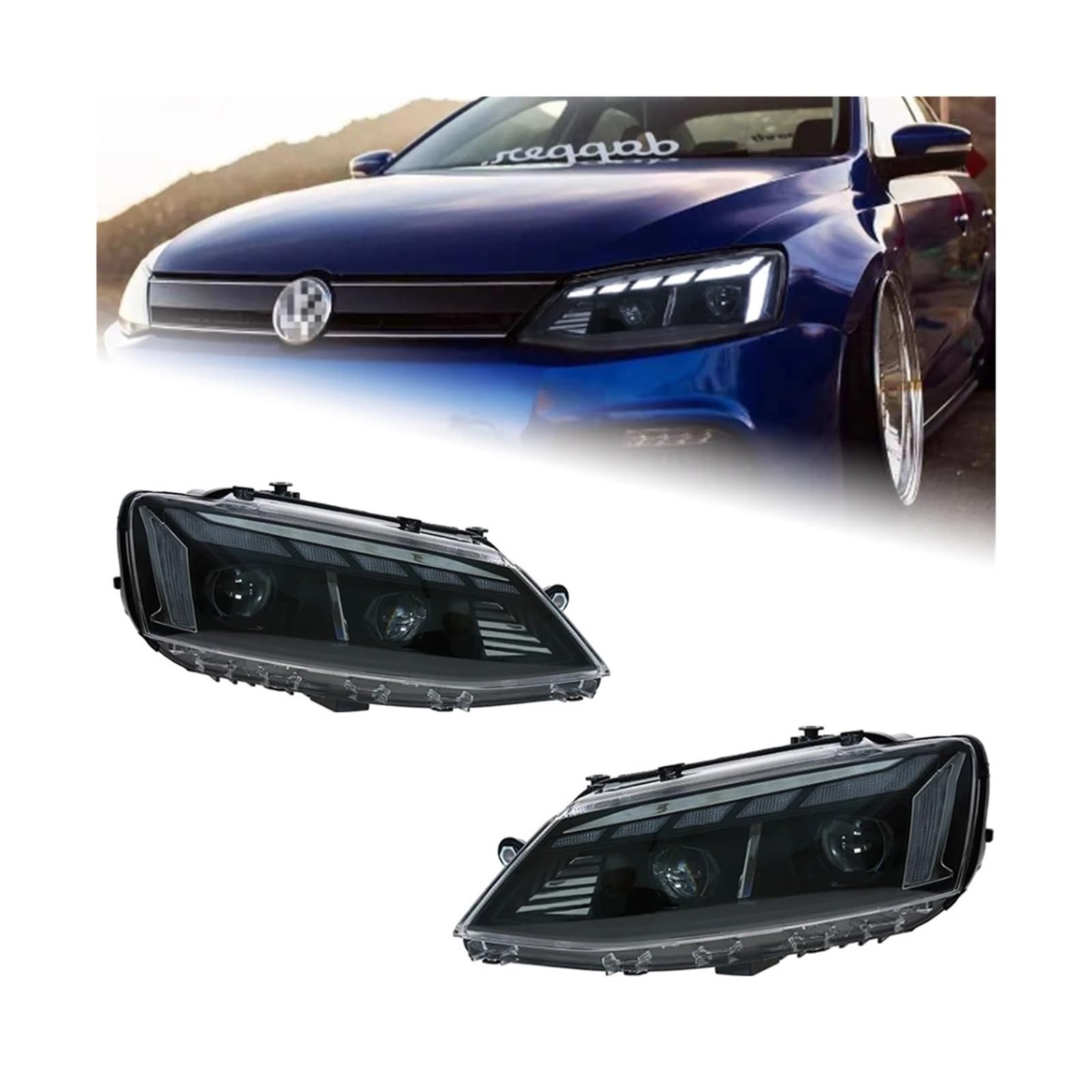 Car Styling Kompatibel for Jetta mk6 Scheinwerfer 2011-2019 RS5 Design LED Scheinwerfer Projektor Objektiv Dynamisches Signal DRL Auto Zubehör(Headlight Xenon,Right Hand Drive) von LLYUVXYJ