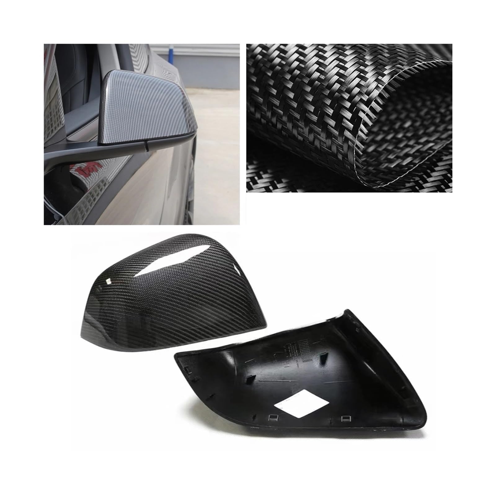 Spiegelabdeckung Kompatibel for Tesla Modell Y 2020 2021 2022 2023 Carbon Fiber Auto Außen Rückansicht Kappen Ersatz Rückspiegel Shell Clip Auf von LLYUVXYJ