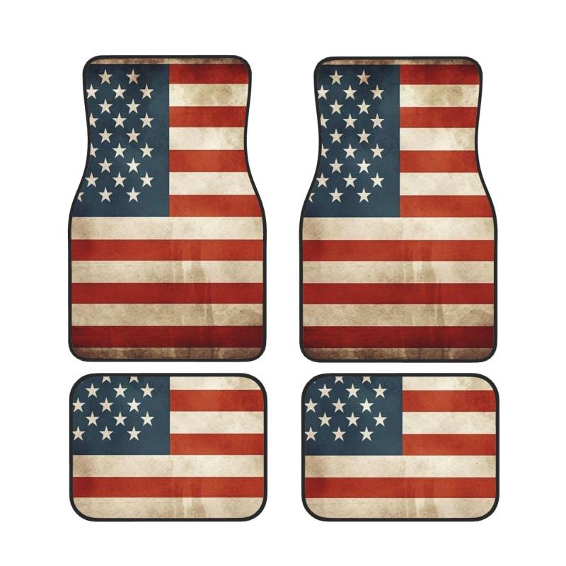 Vintage USA Flagge Auto Fußmatten Set Von 4 Universal Fit Fußmatten Für Autos Vorne Hinten Auto Fußmatten Langlebig Allwettermatten Für LKW Van SUV von LLaviD