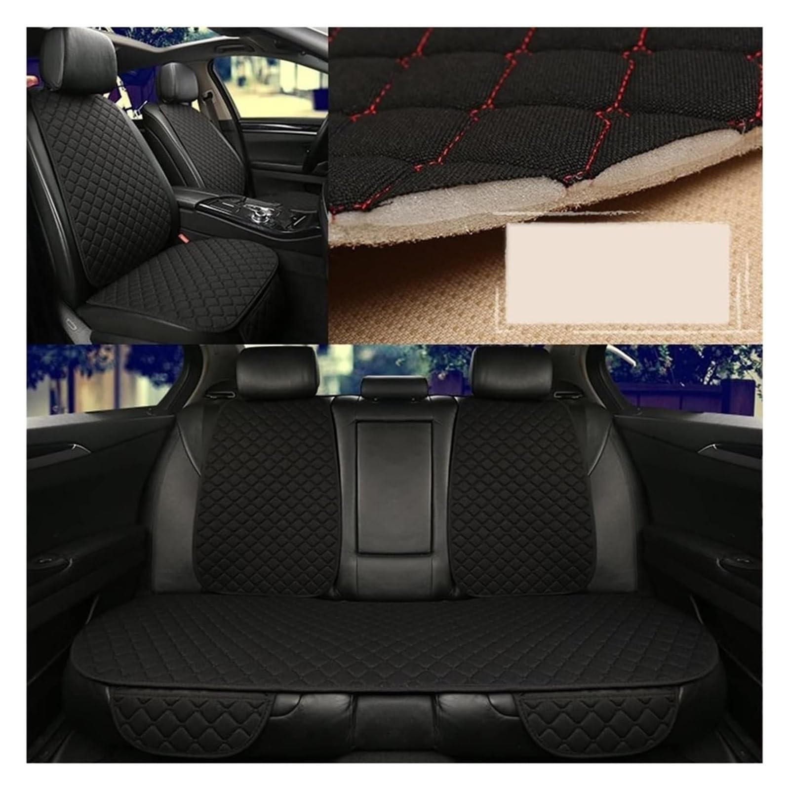 LMHGMUBVR Auto-Schonbezug Autositzbezüge Universal Autositzbezug Schutz Rückenlehne Vorne Hinten Sitzlehne Taille Waschbar Kissen Pad Matte Auto(Black-7pcs) von LMHGMUBVR