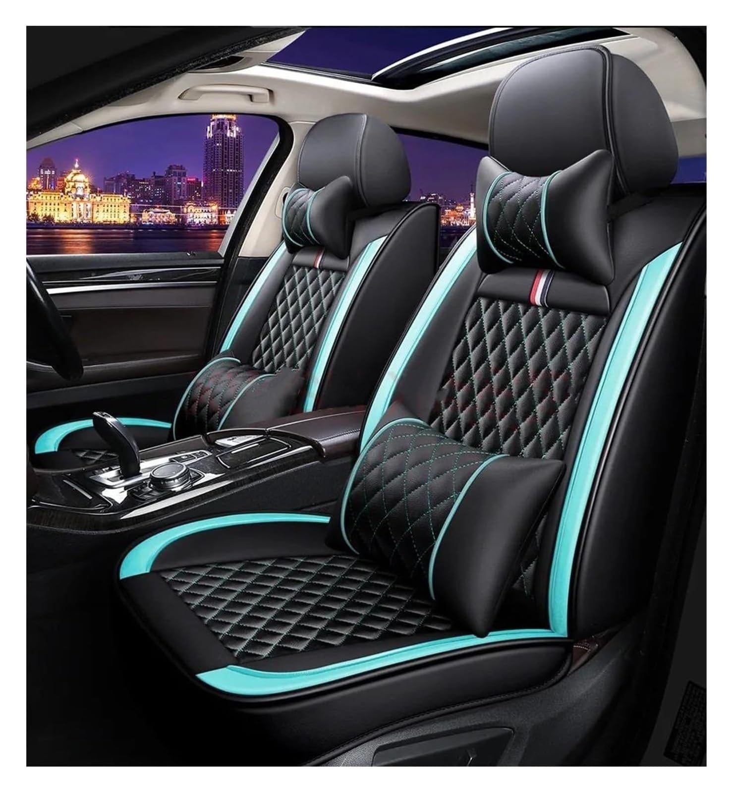 LMHGMUBVR Auto-Schonbezug Für C4 Für Picasso C3 C5 C6 DS4 DS5 DS6 DS7 Universal Auto Sitz Abdeckung Innen Auto Sitzbezüge Alle Auto Modelle(Luxury Black Blue) von LMHGMUBVR