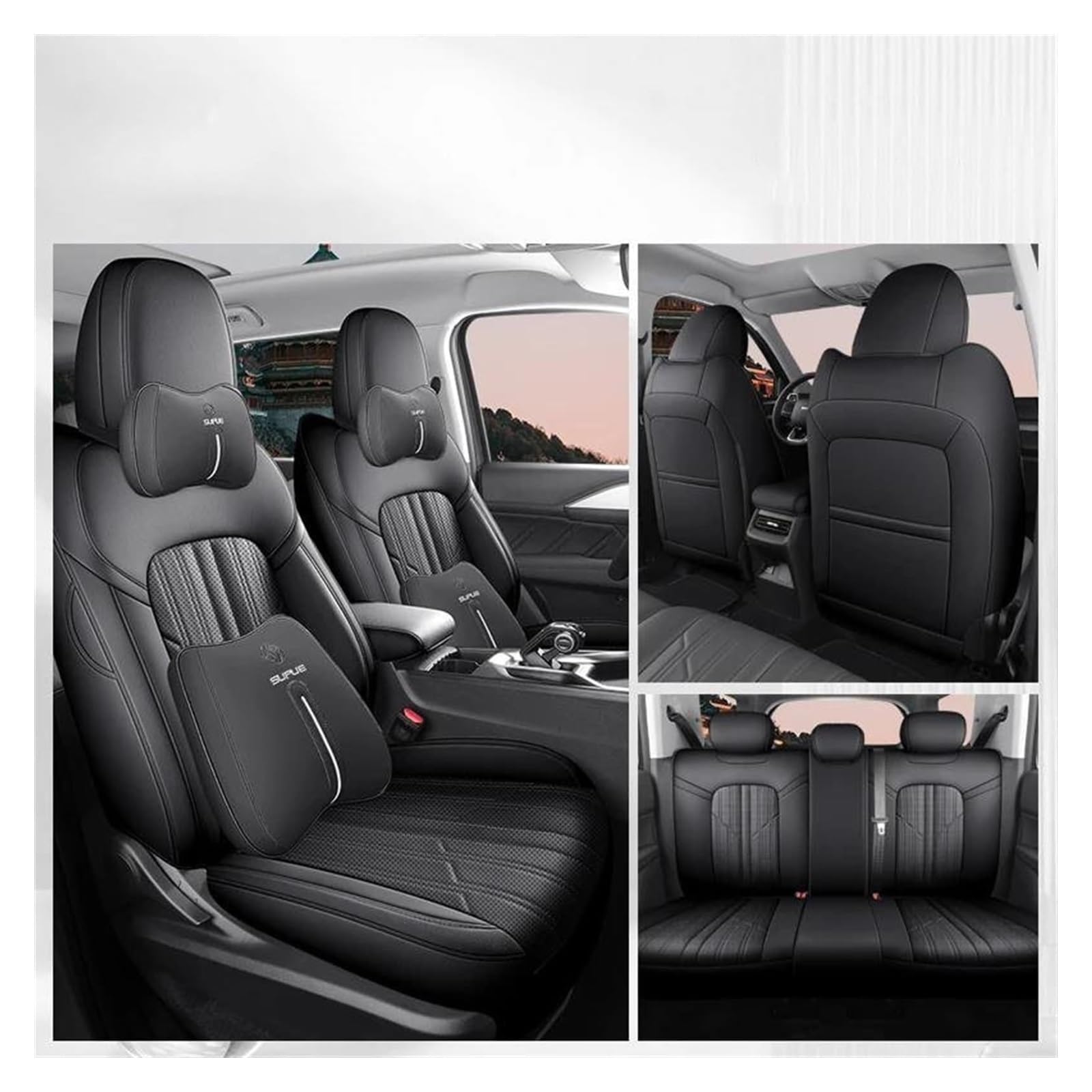 LMHGMUBVR Auto-Schonbezug Für Haval Für H5 2019 Vollständig Abgedeckt Mit Vorne Hinten Full Set Künstliche Leder Auto Sitzbezüge Auto Sitz Abdeckung Anpassen(Black A) von LMHGMUBVR