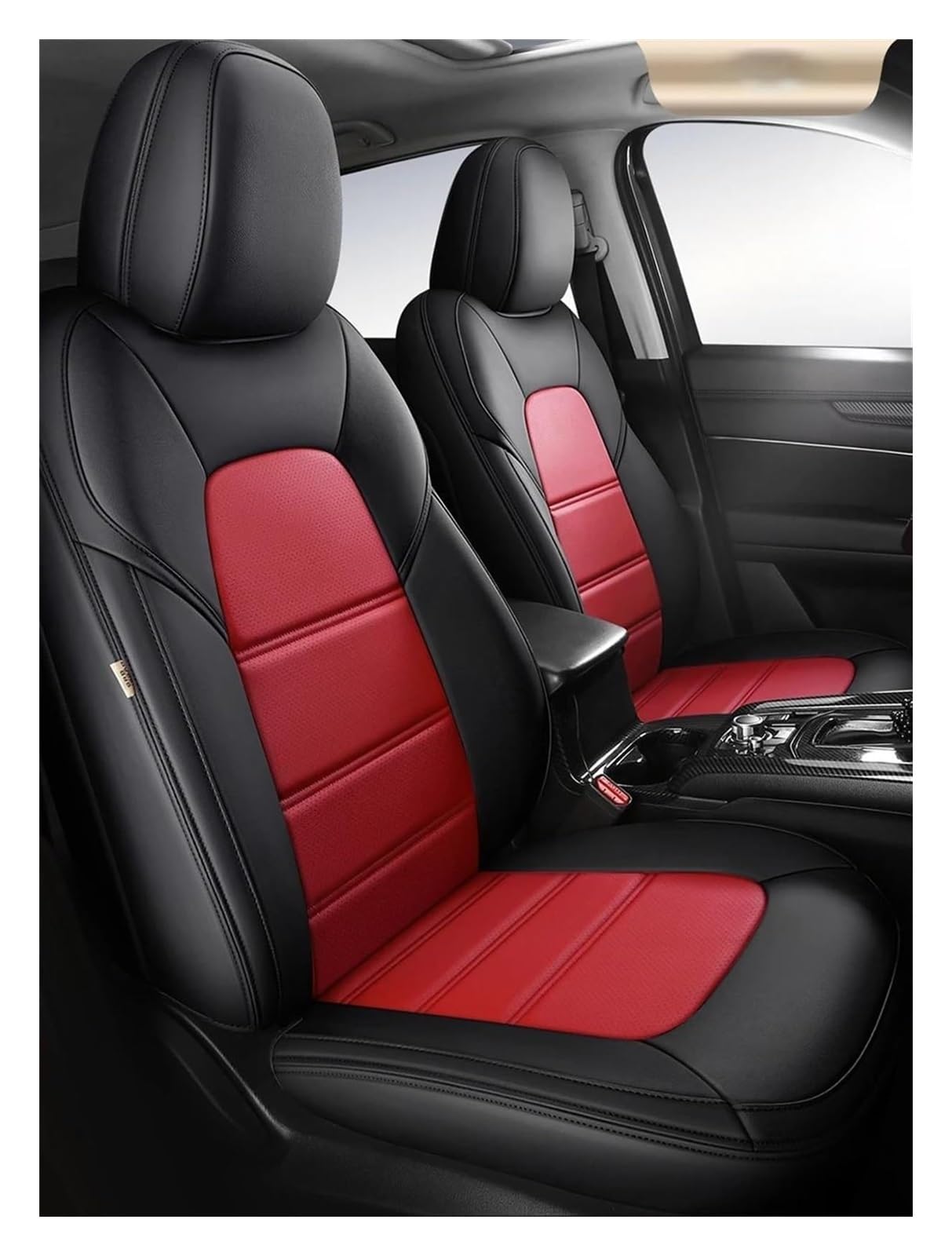 LMHGMUBVR Auto-Schonbezug Für Jetour Für X70 Plus Schneidigen Luxus wasserdichte Leder Auto Innen Auto Sitzbezüge Custom Auto Sitz Abdeckung(Black Red 4pcs) von LMHGMUBVR