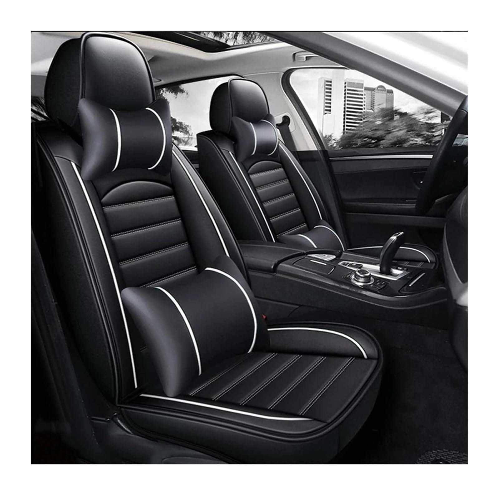 LMHGMUBVR Auto-Schonbezug Für M&ITSUBISHI Für Outlander Für ASX Für Eclipse Für Cross Für Lancer Autositzbezüge Autositzbezug Autositzbezüge(Luxury Black White) von LMHGMUBVR