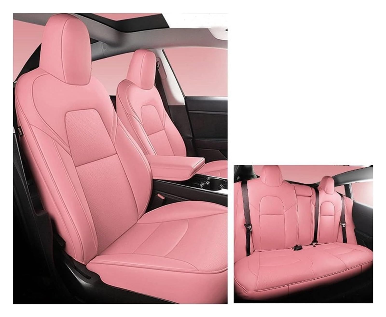 LMHGMUBVR Auto-Schonbezug Für Model 3 Für Model Y Auto Sitz Set Sitzkissen Abdeckung Schutz Voll Abgedeckt Custom Auto Sitz Abdeckung(5pcs Pink Set) von LMHGMUBVR