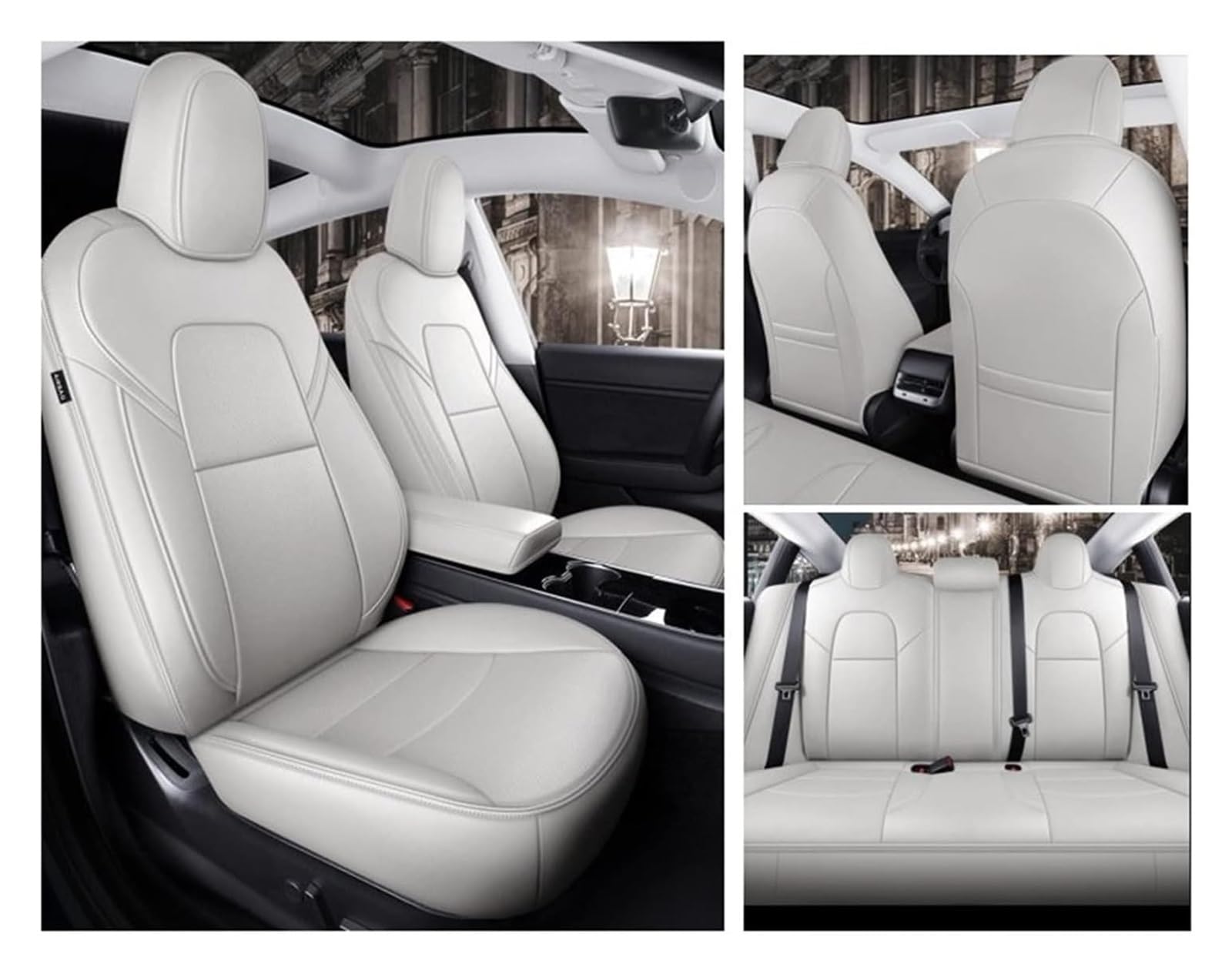 LMHGMUBVR Auto-Schonbezug Für Model 3 Für Model Y Auto Sitz Set Sitzkissen Abdeckung Schutz Voll Abgedeckt Custom Auto Sitz Abdeckung(5pcs White Set) von LMHGMUBVR