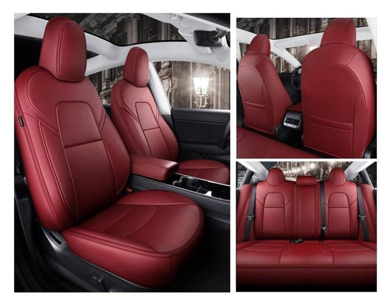 LMHGMUBVR Auto-Schonbezug Für Model 3 Für Model Y Voll Abgedeckt Custom Auto Sitz Abdeckung Auto Sitz Set Sitzkissen Abdeckung Schutz(5pcs Burgundy Set) von LMHGMUBVR