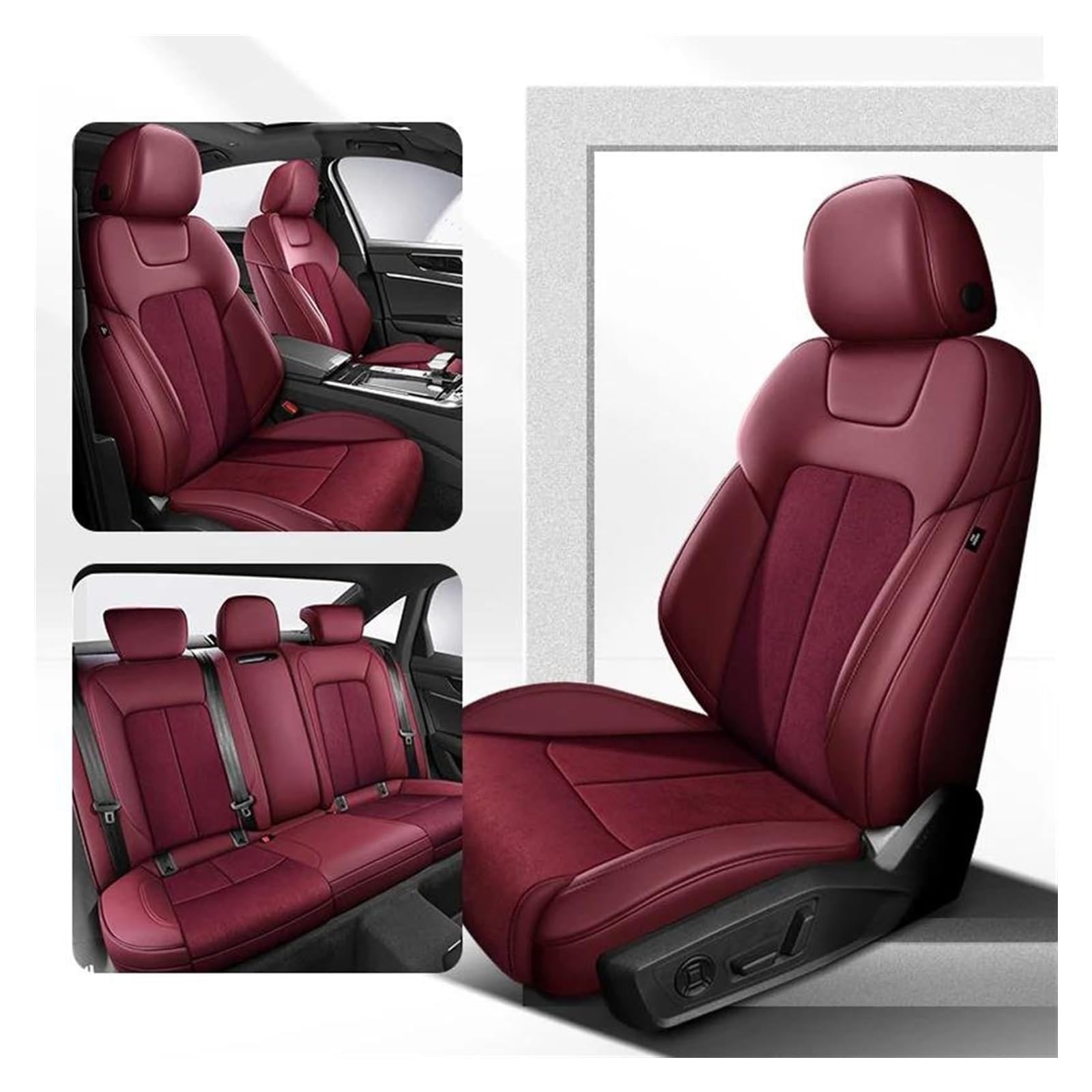 LMHGMUBVR Auto-Schonbezug Für Subaru Für Forester Für Outback XV 360 ° Surround Leder Auto Innen Fahrzeug Auto Liefert Sitzbezüge Auto Sitz Abdeckung(Wine red A. Black A) von LMHGMUBVR