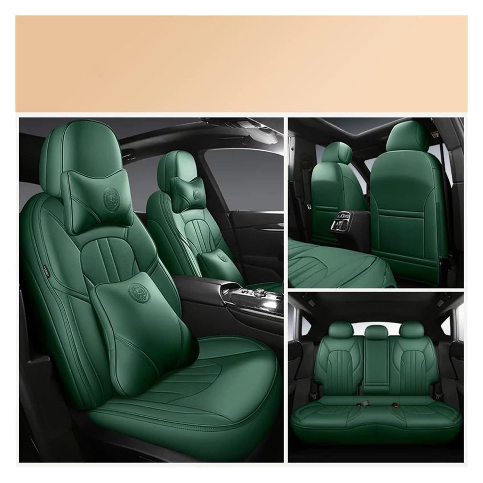 LMHGMUBVR Auto-Schonbezug Für VW Für p&assat B8 2016-2020 Leder Innen Auto Seat Protector Auto Sitzbezüge Luxus Custom Full Set Auto Sitzbezüge(Green A) von LMHGMUBVR