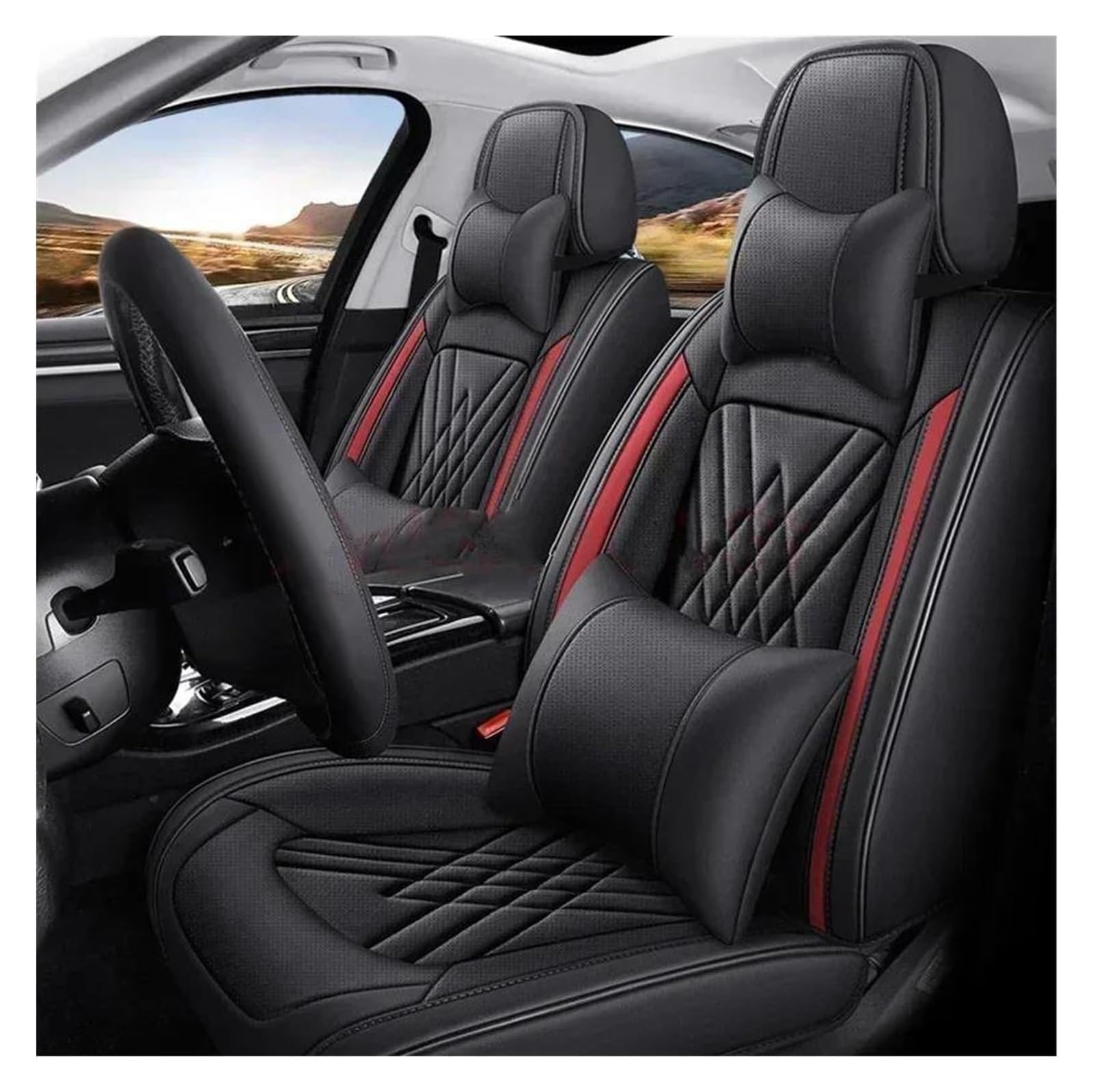 LMHGMUBVR Auto-Schonbezug Für Vectra B Innenzubehör Sitzschoner Autositzbezug Universal Style 3D Autositzbezüge(Black Red 4pcs) von LMHGMUBVR