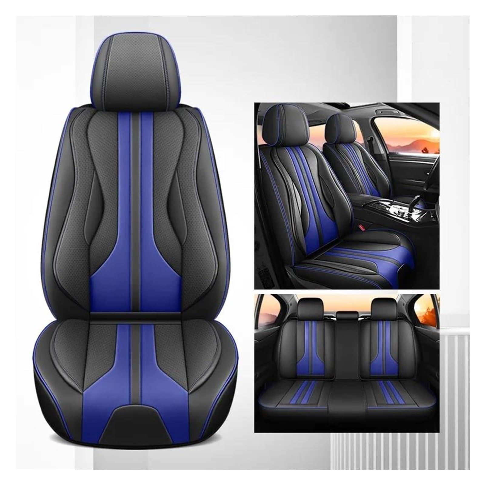 LMHGMUBVR Auto-Schonbezug Für Volvo V90 S40 S60 S80 C30 Sitzbezüge Für Autositzbezüge Universal Autositzbezüge Komplettset(Black Blue) von LMHGMUBVR