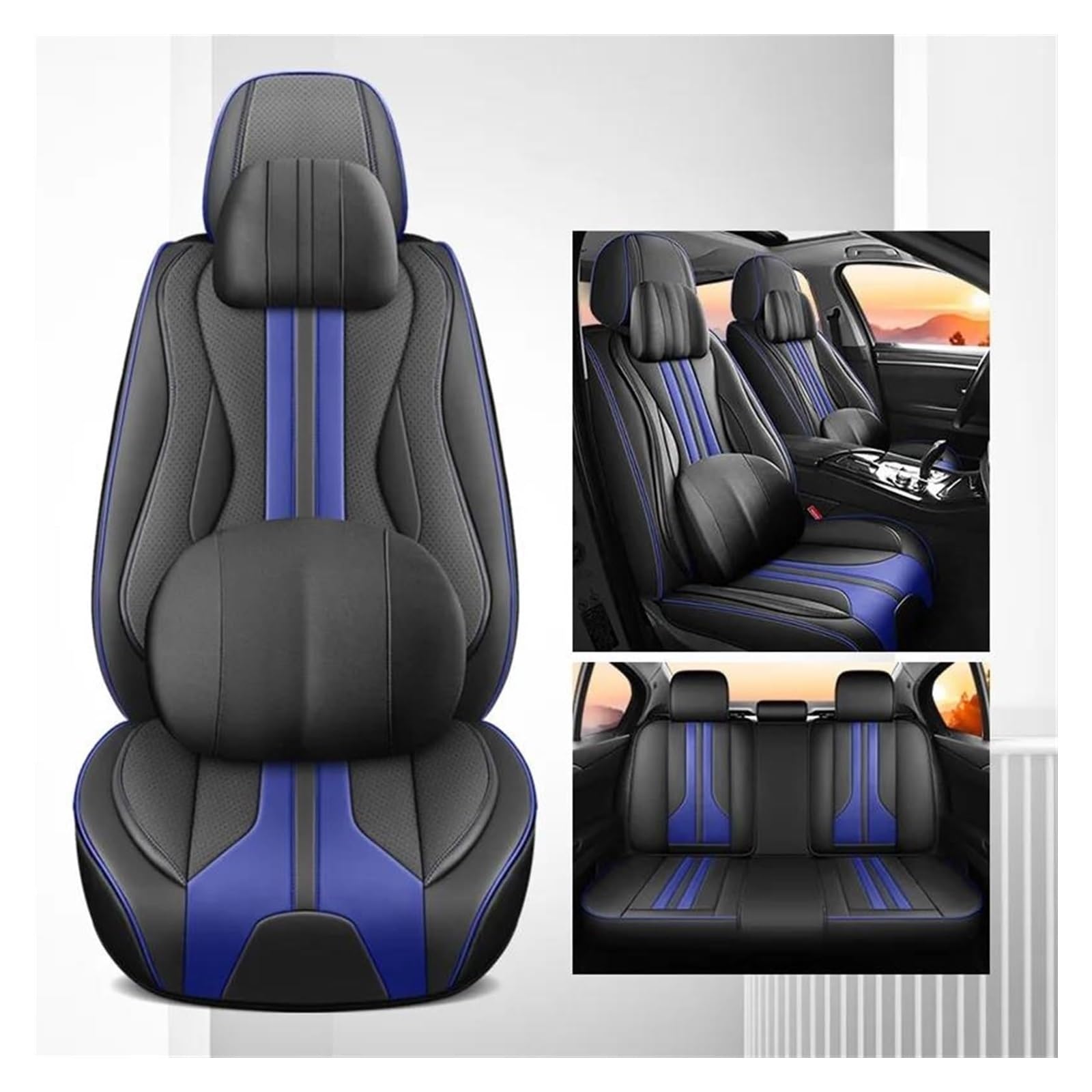 LMHGMUBVR Auto-Schonbezug Für Volvo V90 S40 S60 S80 C30 Sitzbezüge Für Autositzbezüge Universal Autositzbezüge Komplettset(Black Blue A) von LMHGMUBVR