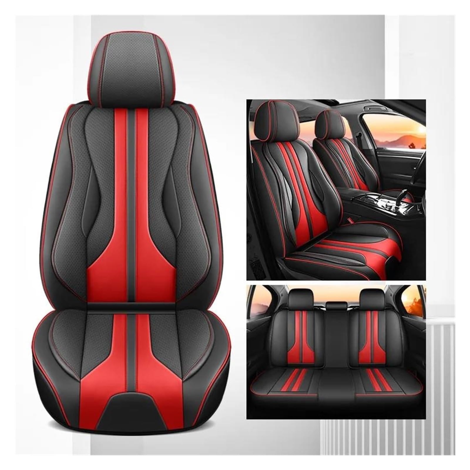 LMHGMUBVR Auto-Schonbezug Für Volvo V90 S40 S60 S80 C30 Sitzbezüge Für Autositzbezüge Universal Autositzbezüge Komplettset(Black Red 4pcs) von LMHGMUBVR