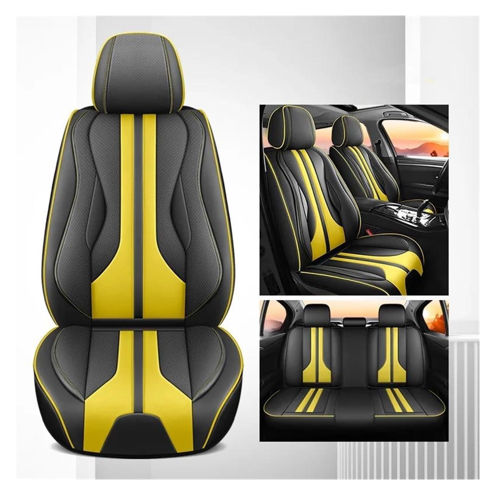 LMHGMUBVR Auto-Schonbezug Für Volvo V90 S40 S60 S80 C30 Sitzbezüge Für Autositzbezüge Universal Autositzbezüge Komplettset(Black Yellow) von LMHGMUBVR