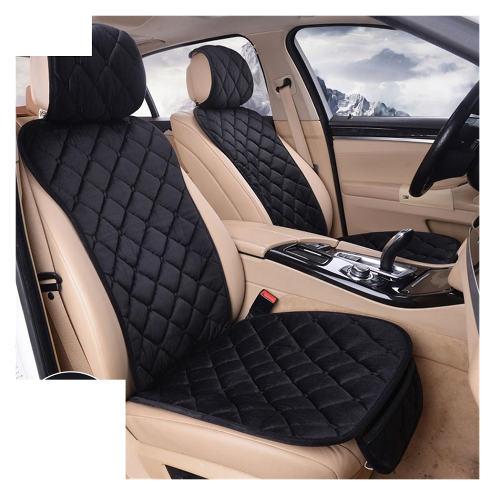 LMHGMUBVR Auto Sitzbezügesets Autositzbezüge, Schutzset, universell, für Auto vorne und hinten, Stuhlkissen, warme Plüsch-Autositzbezüge.(Schwarz,2xFront Seat Covers) von LMHGMUBVR