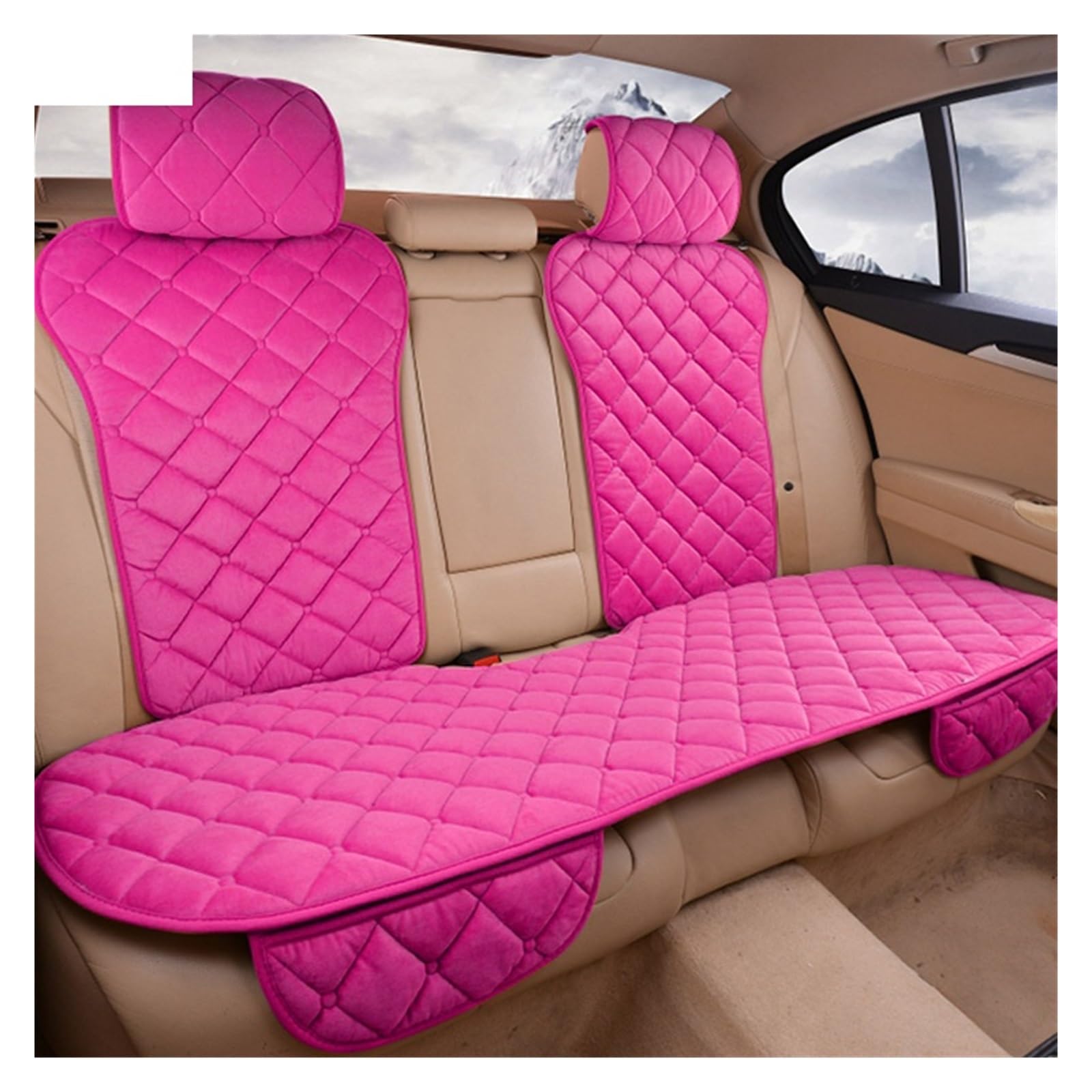 LMHGMUBVR Auto Sitzbezügesets Autositzbezüge, Schutzset, universell, für Auto vorne und hinten, Stuhlkissen, warme Plüsch-Autositzbezüge.(rot,1xRear Seat Covers) von LMHGMUBVR