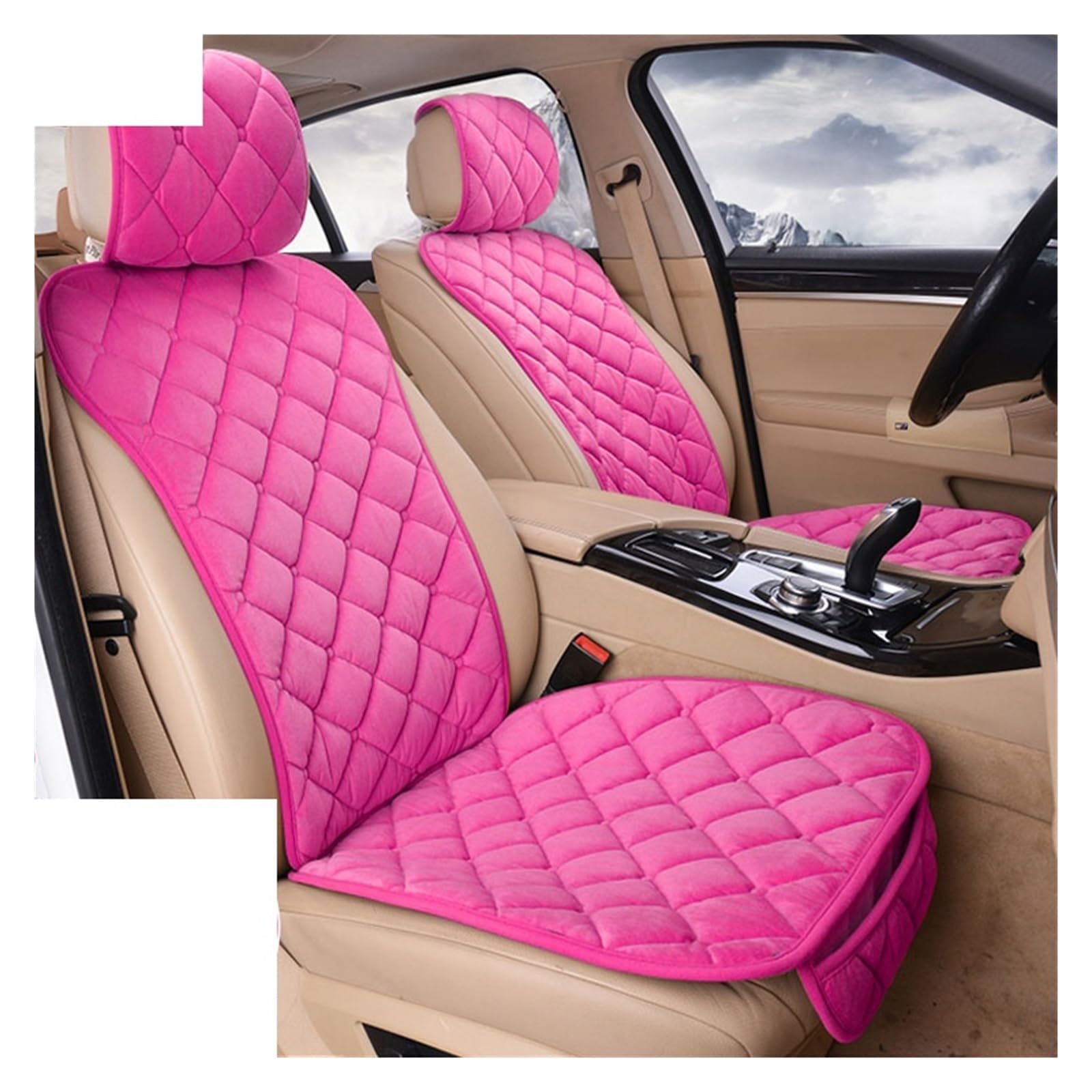 LMHGMUBVR Auto Sitzbezügesets Autositzbezüge, Schutzset, universell, für Auto vorne und hinten, Stuhlkissen, warme Plüsch-Autositzbezüge.(rot,2xFront Seat Covers) von LMHGMUBVR