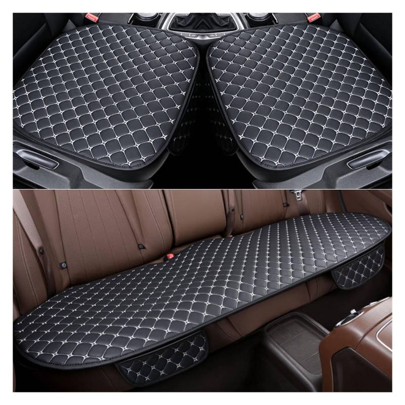 LMHGMUBVR Auto Sitzbezügesets Autositzbezüge-Set, PU-Leder, Autositzschutz, Innenraum, Autositze, Kissen, Matten, Stuhl, Teppichpolster.(Black White,Set of seat Covers) von LMHGMUBVR