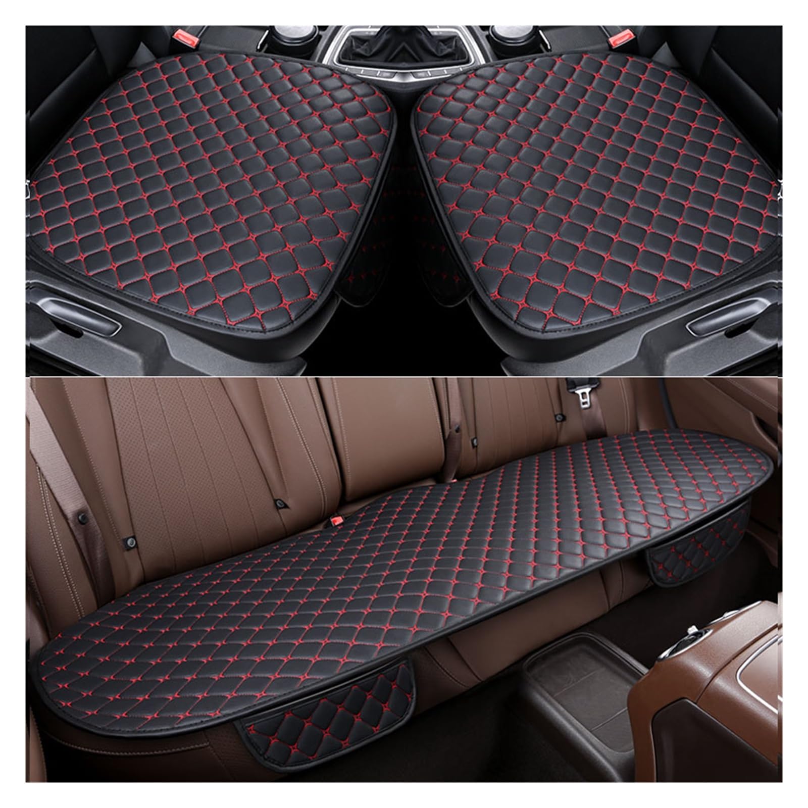 LMHGMUBVR Auto Sitzbezügesets Autositzbezüge-Set, PU-Leder, Autositzschutz, Innenraum, Autositze, Kissen, Matten, Stuhl, Teppichpolster.(Black red,Set of seat Covers) von LMHGMUBVR