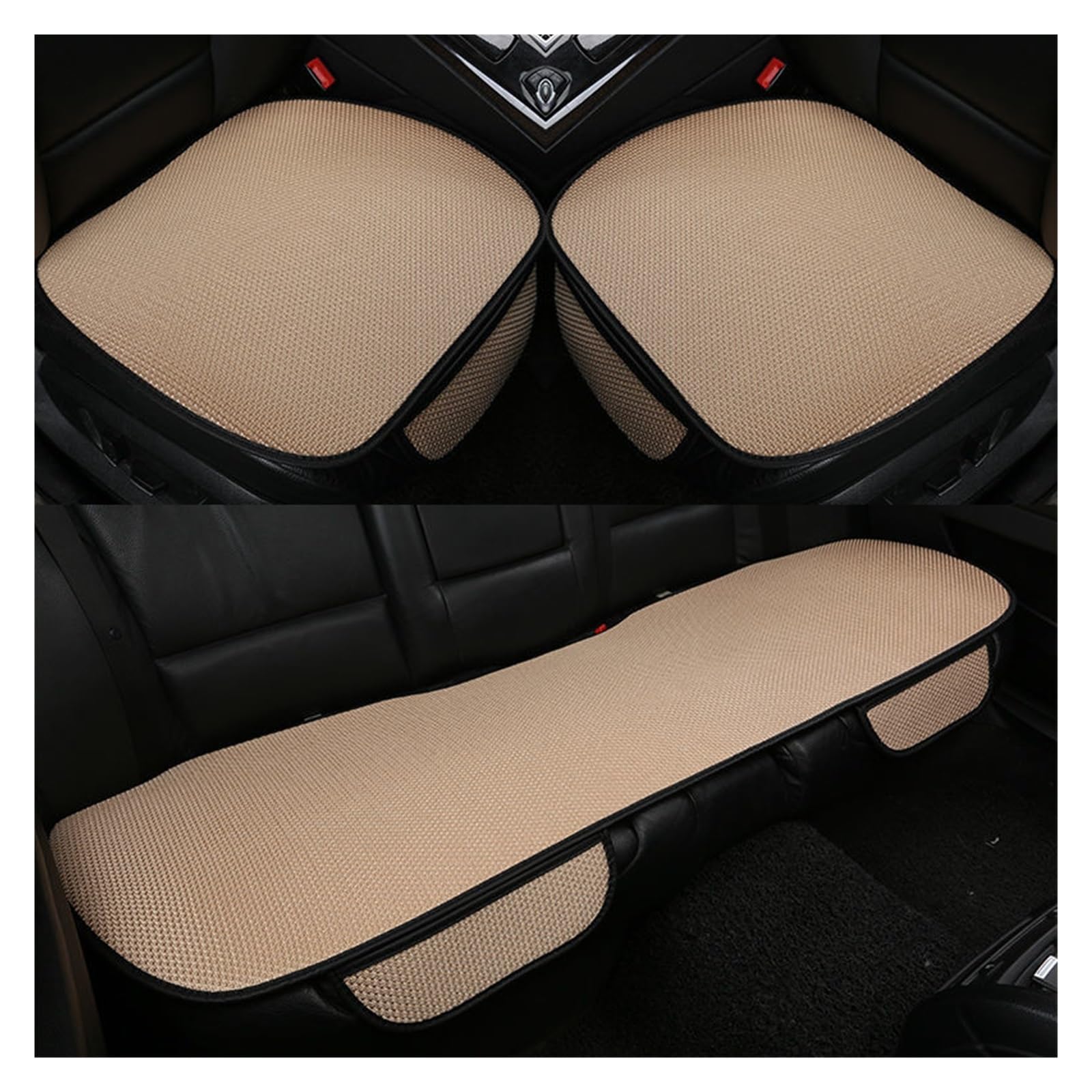 LMHGMUBVR Auto Sitzbezügesets Autositzbezug, atmungsaktiv, Eisseide, Vier Jahreszeiten, Autositzkissen-Schutzpolster, Vorderpolster.(Beige,Set of seat Covers) von LMHGMUBVR