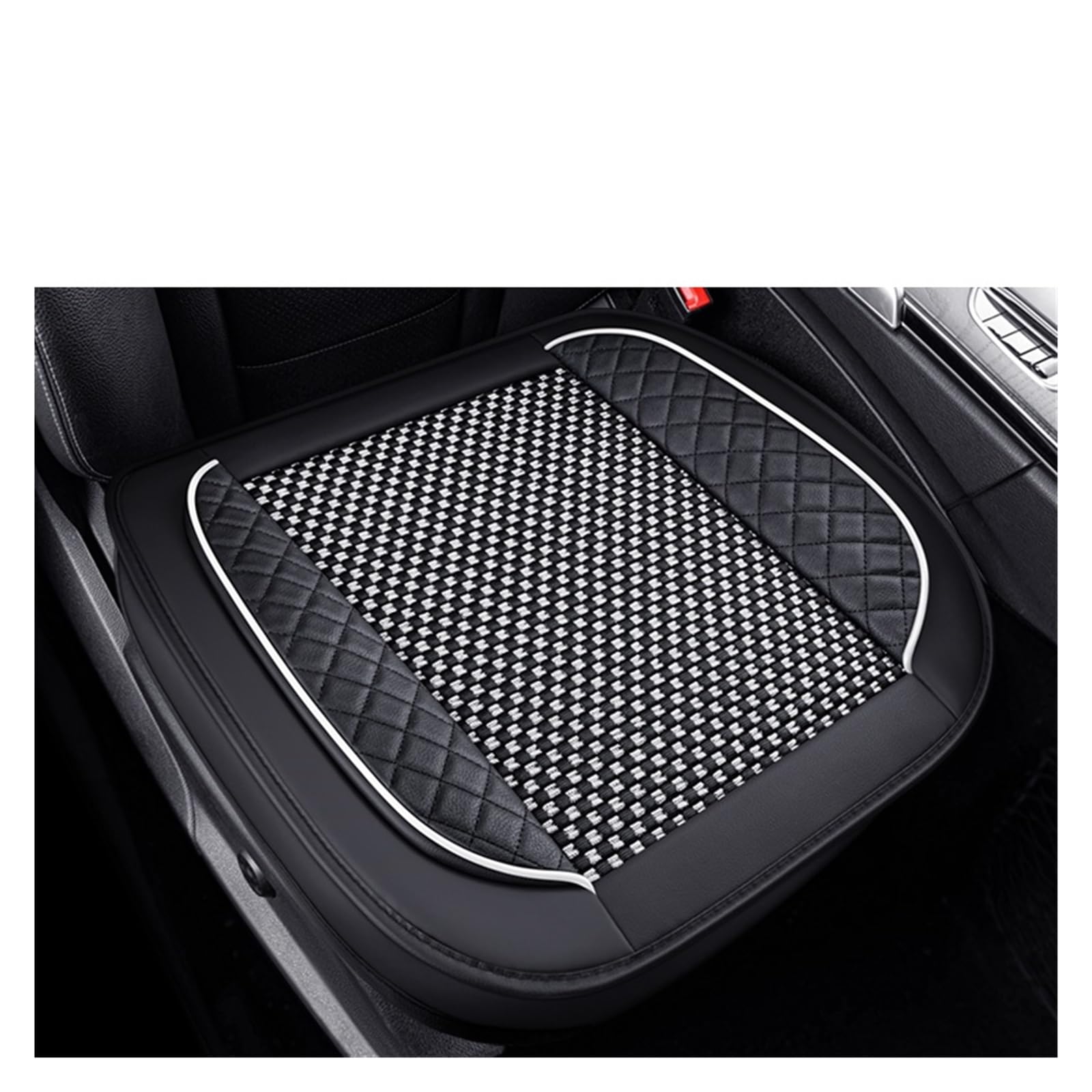 LMHGMUBVR Auto Sitzbezügesets Autositzbezug, atmungsaktives Leder, Eisseide, Autositzkissen-Schutzpolster, Vorderpolster.(Black White,1xFront Seat Covers) von LMHGMUBVR