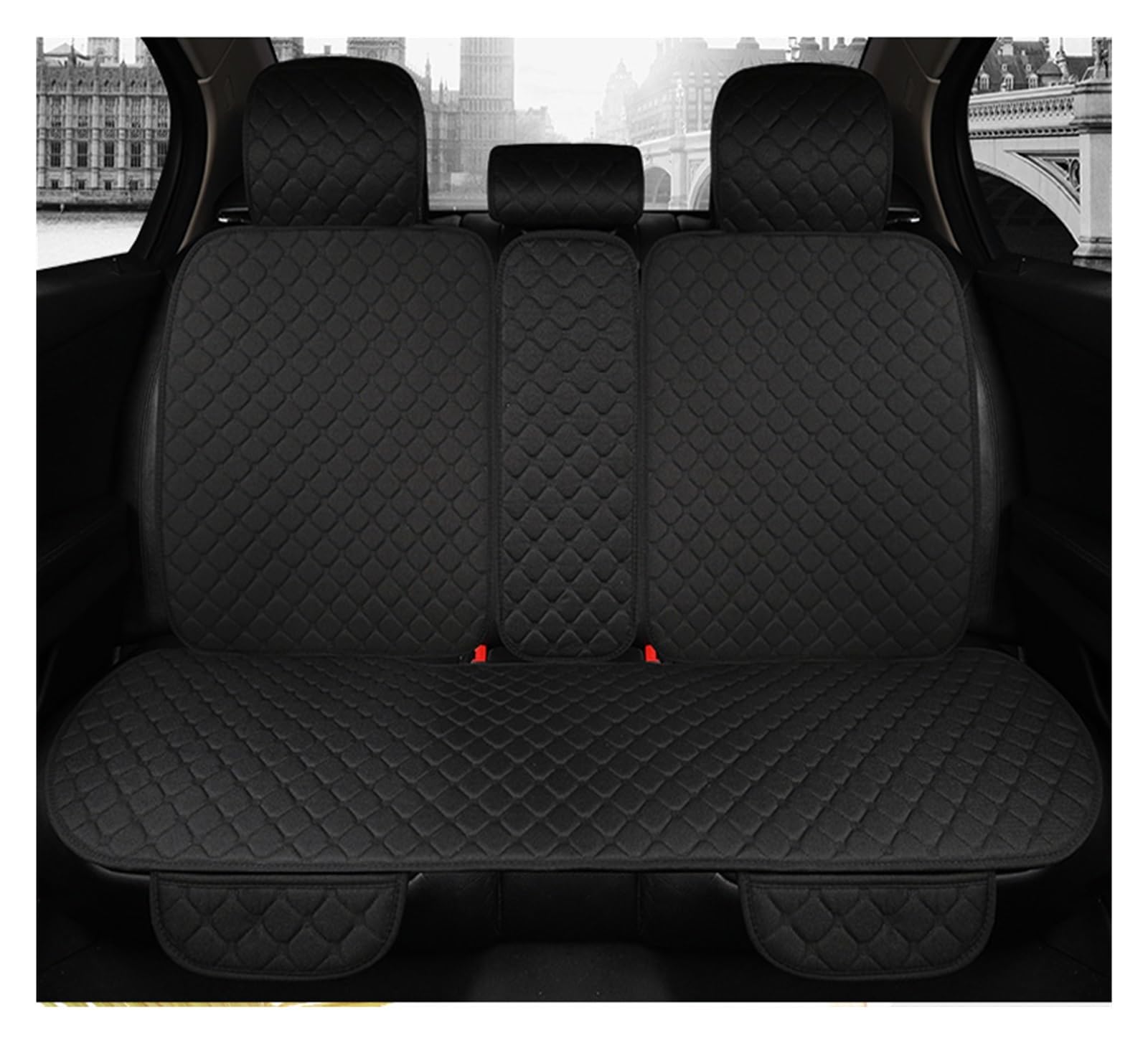 LMHGMUBVR Auto Sitzbezügesets Flax Autositzbezug, atmungsaktiv, Übergröße, Autositzkissenschutz, vorne, hinten, Rücksitzpolster, Matte mit Rückenlehne.(Schwarz,1xRear Seat Covers) von LMHGMUBVR