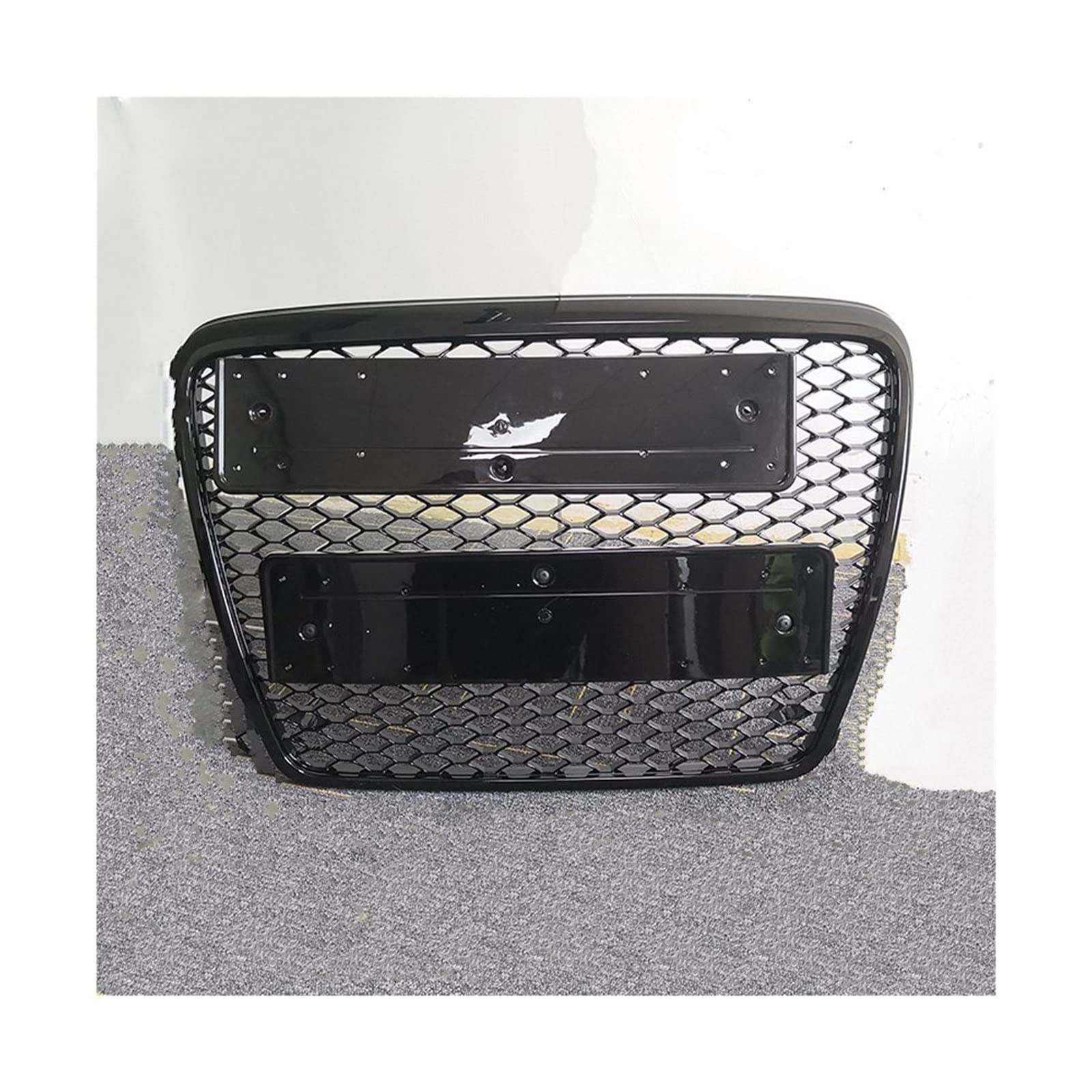 LMHGMUBVR Auto Sitzbezügesets Für A6 Für S6 Für C6 2005-2011 ABS Chromrahmen Vorne Sport Hex Mesh Wabenhaube Motorgrill Autozubehör(Black Emblem) von LMHGMUBVR