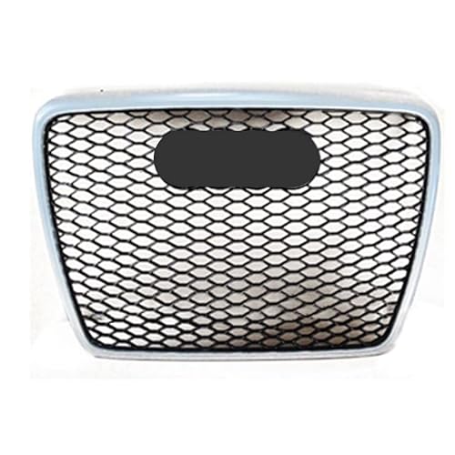 LMHGMUBVR Auto Sitzbezügesets Für A6 Für S6 Für C6 2005-2011 ABS Chromrahmen Vorne Sport Hex Mesh Wabenhaube Motorgrill Autozubehör(Silver Frame Emblem) von LMHGMUBVR