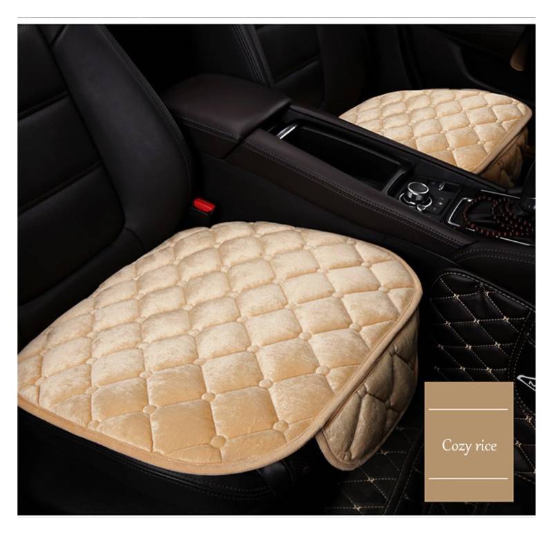 LMHGMUBVR Auto Sitzbezügesets Für Auto, Kurzes Plüsch-Sitzkissen, Auto-Front-Set, Sitzkissenbezug Für Autositze(Beige) von LMHGMUBVR